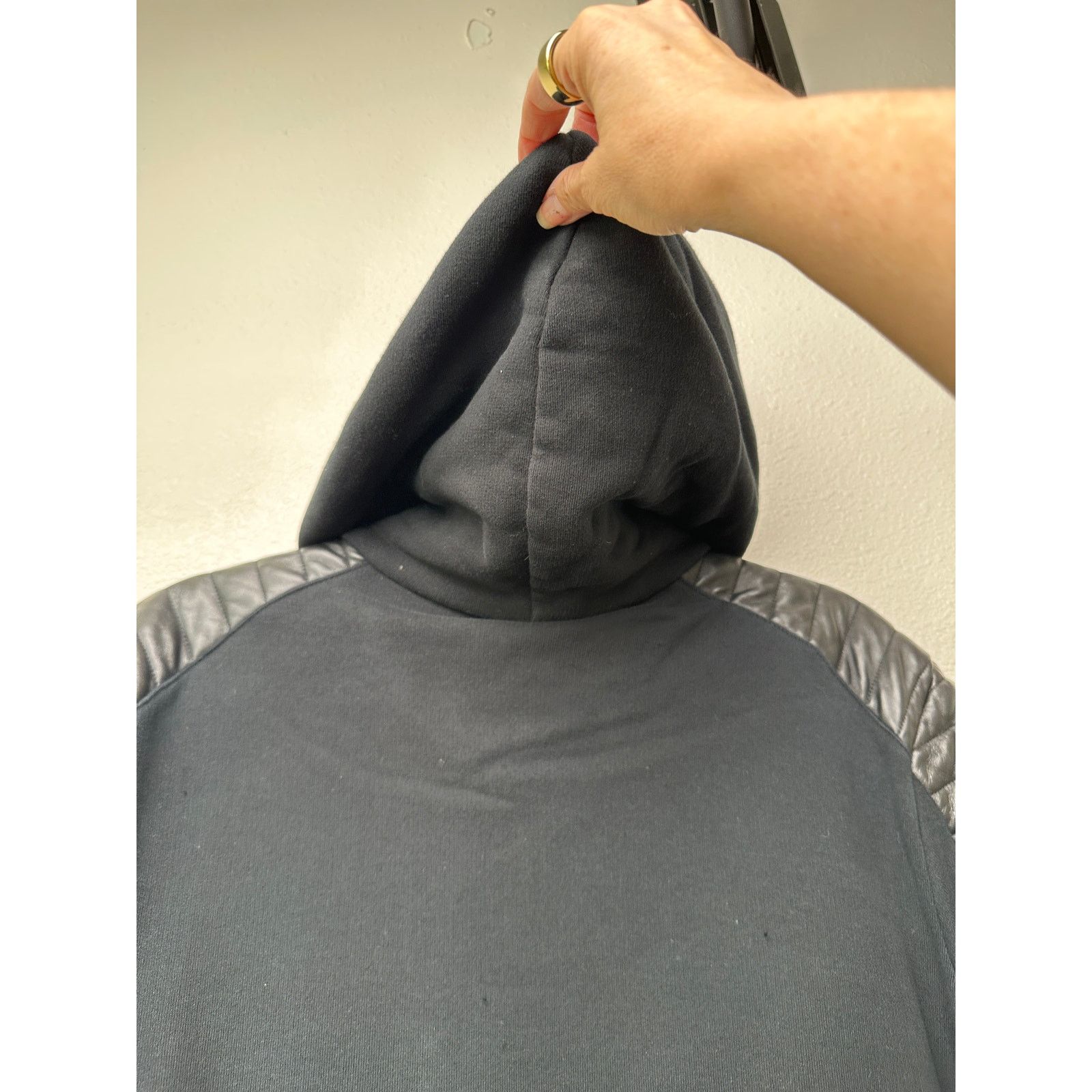 Balmain Balmain Black Moto Hoodie Leather-Shoulder Zip Sweatshirt M Size US M / EU 48-50 / 2 - 6 Thumbnail