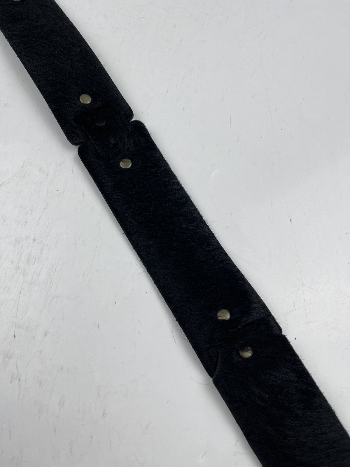 Japanese Brand very rare studded leather belt with fur tc34 Size 36 - 3 Thumbnail