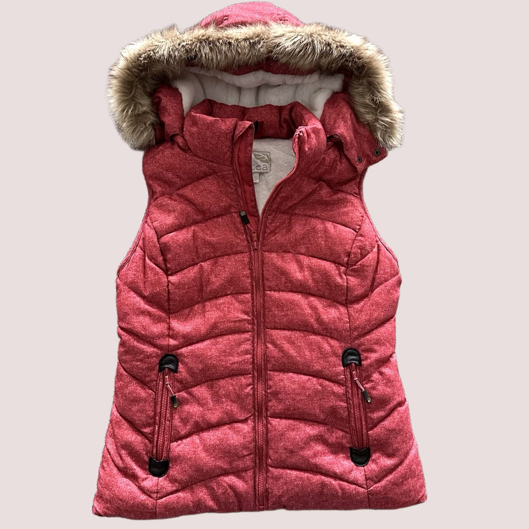tentree Green Tea Vest Womens S Puffer Red Lined Faux Fur Removable Hood Zip Pockets Winter Size S / US 4 / IT 40 - 1 Thumbnail