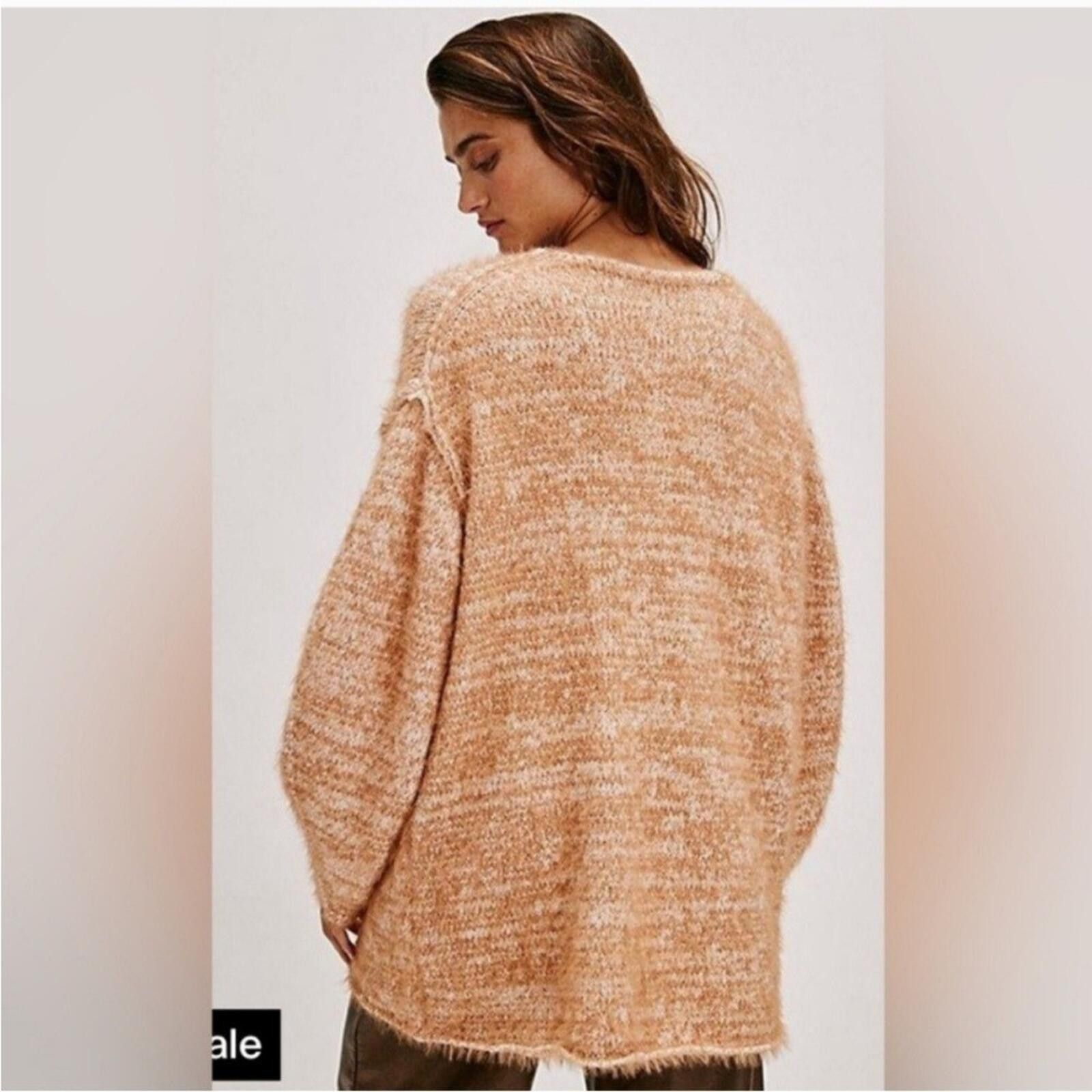 Free People Free People Peach Camel Sparrow Pullover V-Neck Sweater XL Size XL / US 12-14 / IT 48-50 - 4 Thumbnail