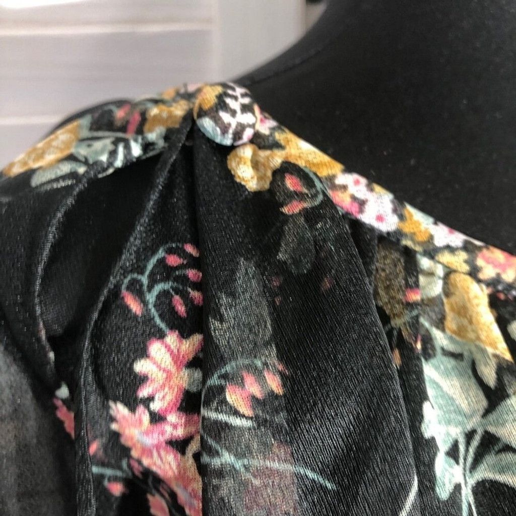 Vintage 80s Full Swing Boho Dress Back Zipper Floral Cottage Black M Size L / US 10 / IT 46 - 6 Thumbnail