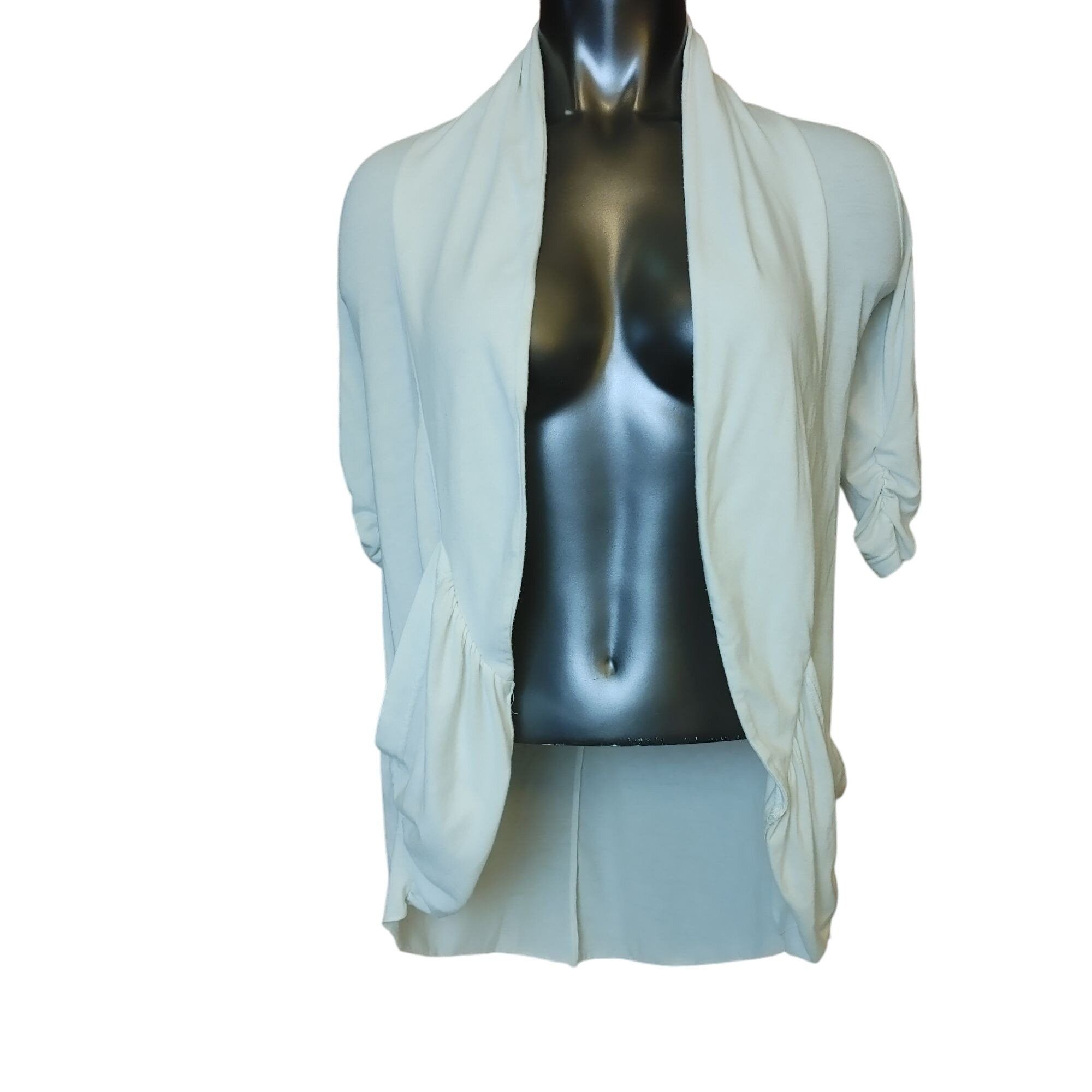 Other POOF Womens S Beige Ruched Sleeves Open Front Cardigan Sweat Size S / US 4 / IT 40 - 1 Thumbnail