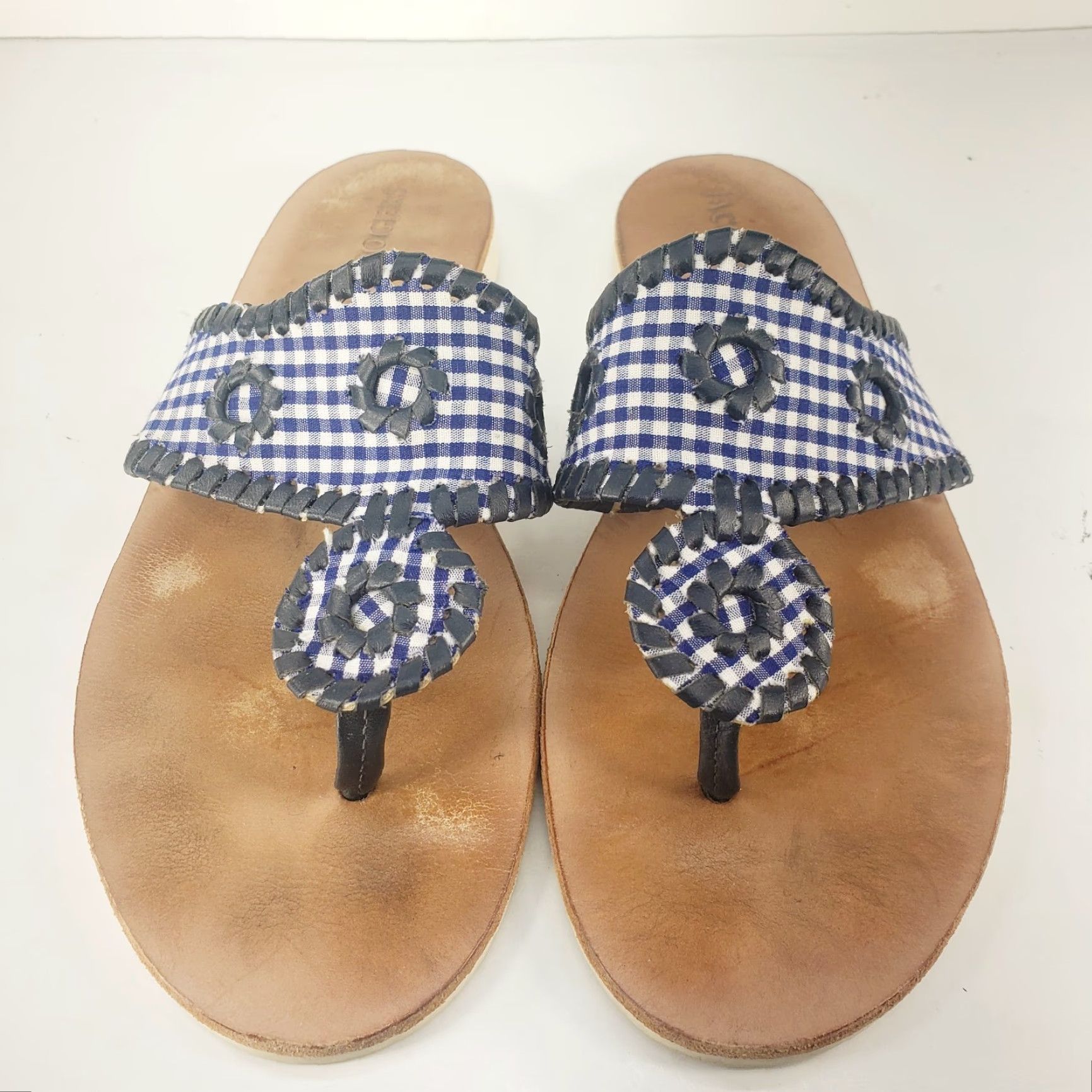 Jack Rogers JACK ROGERS Blue Gingham Check Whipstitch Fabric Slides Sandals 8M Womens Slip On Casual Travel Party/Cocktail Sandals Size US 8 / IT 38 - 3 Thumbnail