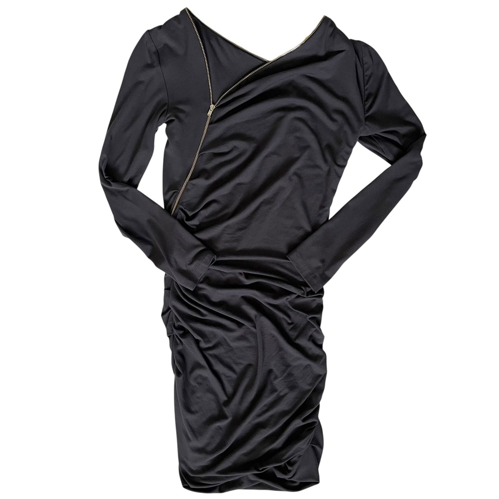 Maje Maje Rouage Dark Blue Asymmetric Zipper Bodycon Mini Dress Size M / US 6-8 / IT 42-44 - 3 Thumbnail
