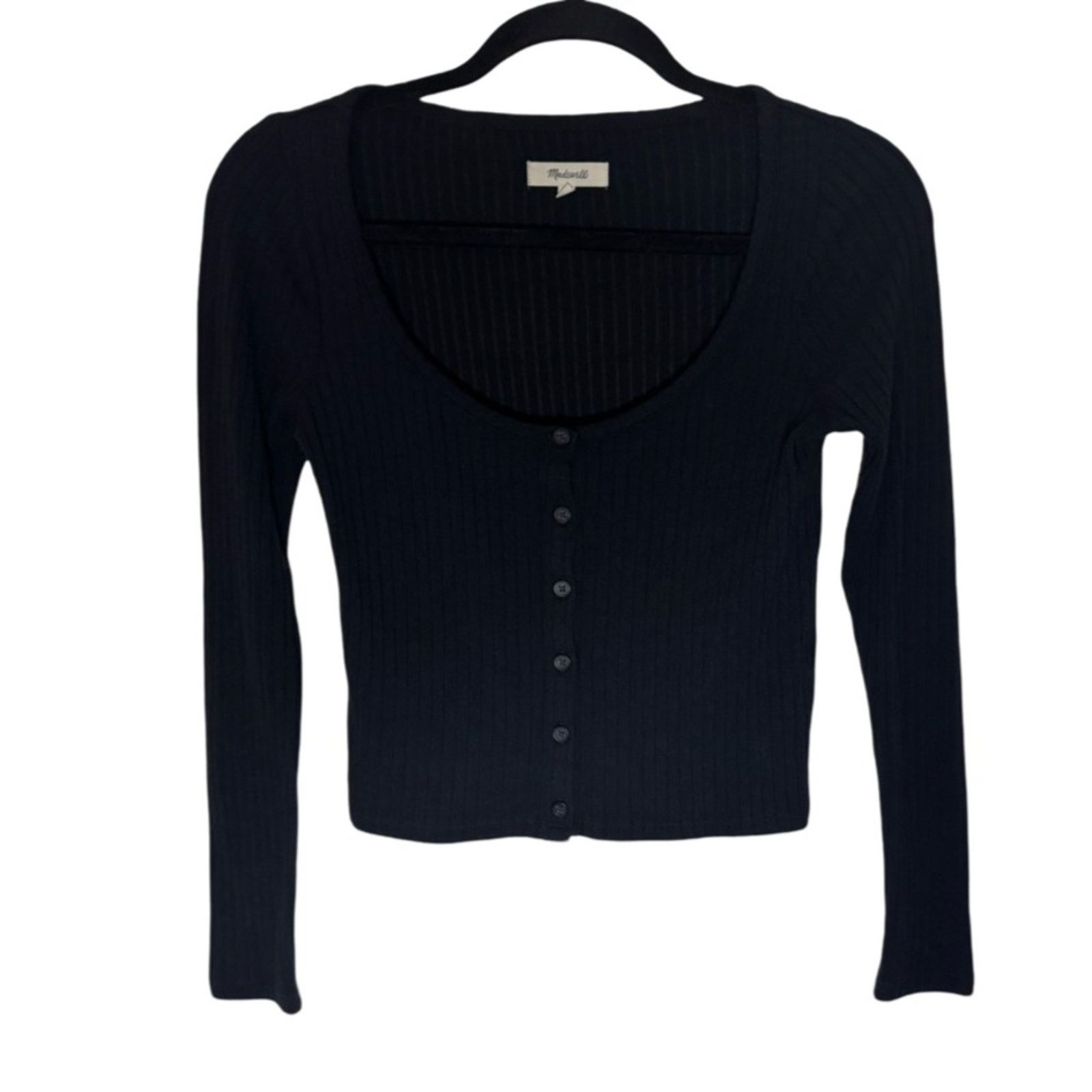 Madewell Madewell Ribbed Cardigan Crop Tee - Black Size S Size S / US 4 / IT 40 - 3 Thumbnail