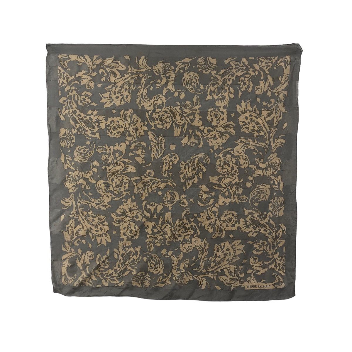 Vtg PIERRE BALMAIN PARIS Silk Floral Flower Gray Scarf Shawl