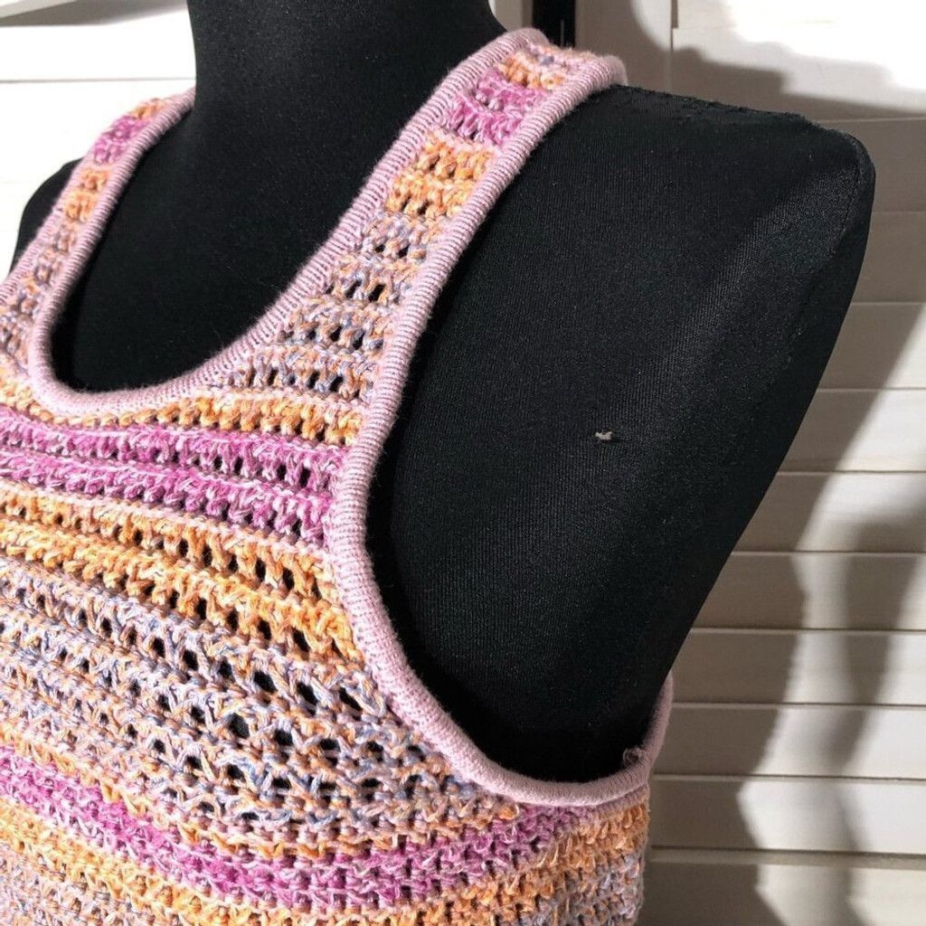 Cotton On Crochet Crop Tank Top Back Zip Knitted Pink/Purple sz M Size L / US 10 / IT 46 - 6 Thumbnail