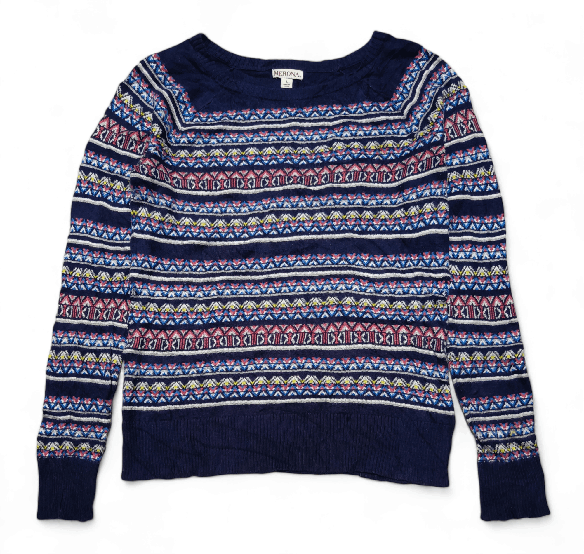 Other Vintage 90s MERONA Ethnic Pattern Knit Women's Thin Sweater Size L / US 10 / IT 46 - 2 Thumbnail