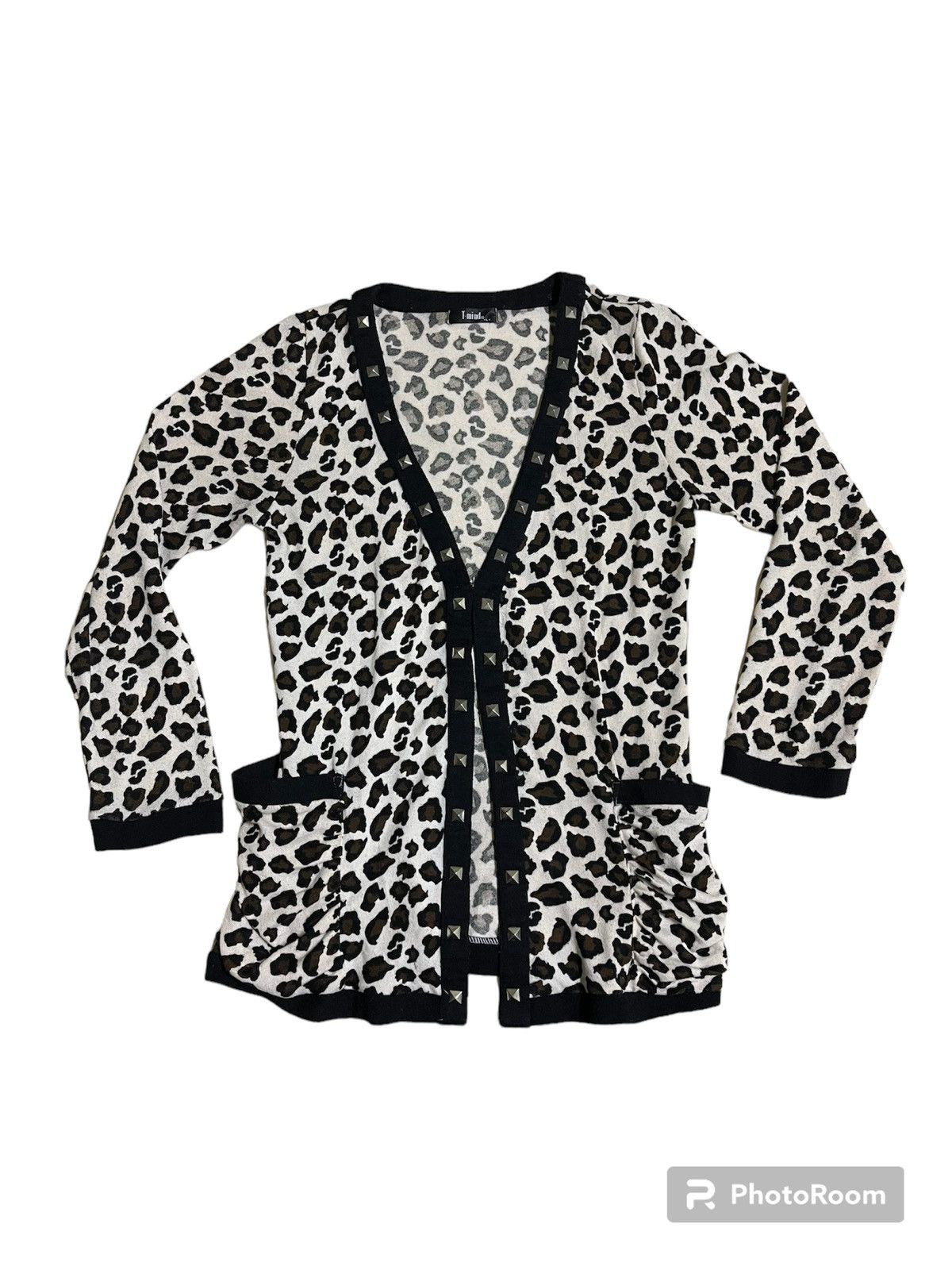 Japanese Brand T Mind Leopard Printed Cardigan Studded Size L / US 10 / IT 46 - 1 Thumbnail
