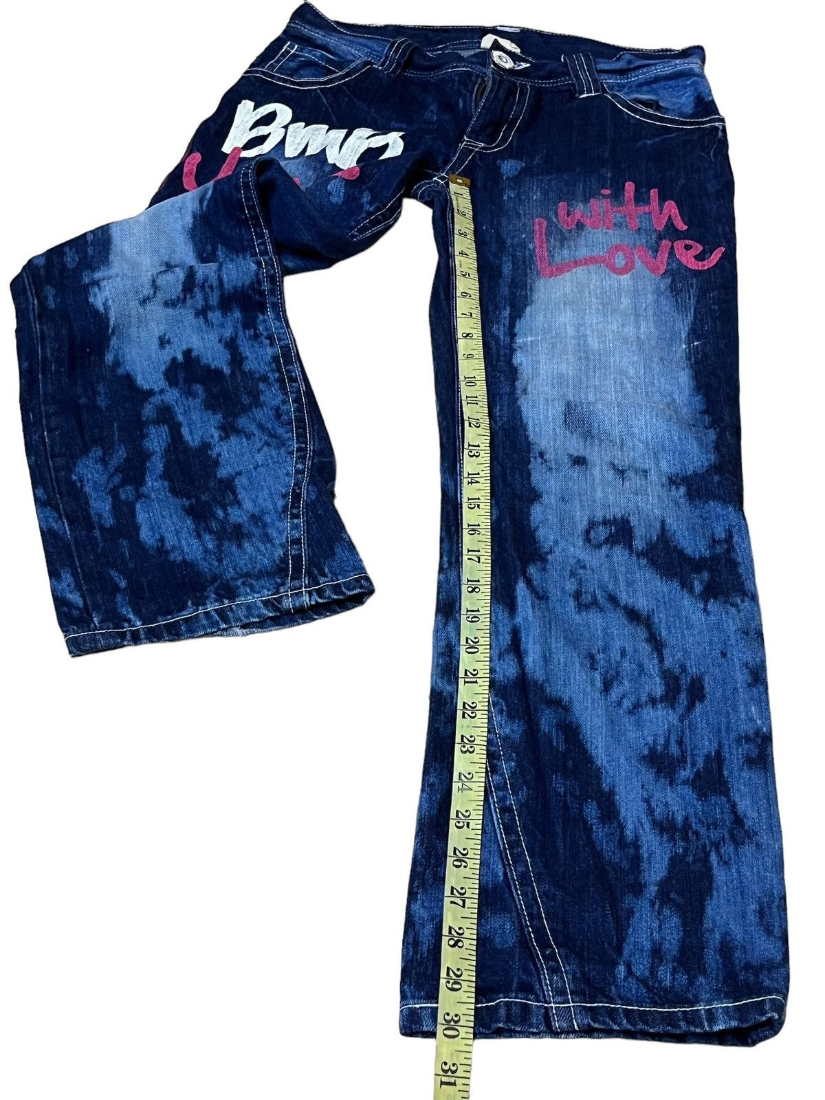 Japanese Brand SICK🔥JAPANESE BMB BLUE MOON BLUE STRAIGHT LEG PAINTED JEANS Size US 32 / EU 48 - 16 Thumbnail