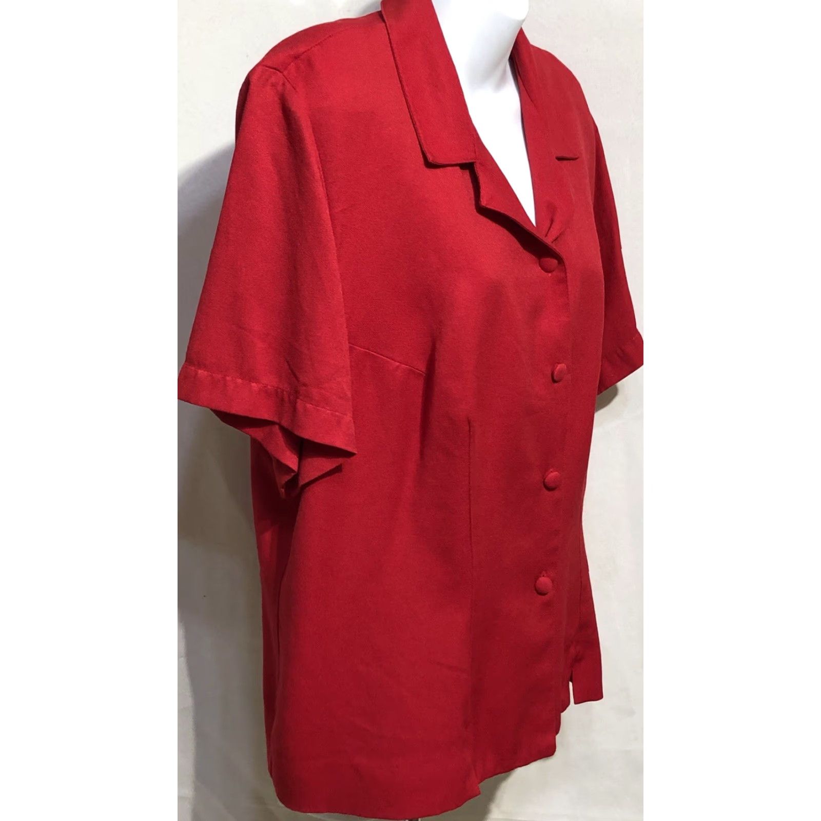 Vintage Sag Harbor Blouse Shirt 1X Red Short Sleeve Button Back Office Work Womens Size XL / US 12-14 / IT 48-50 - 3 Thumbnail