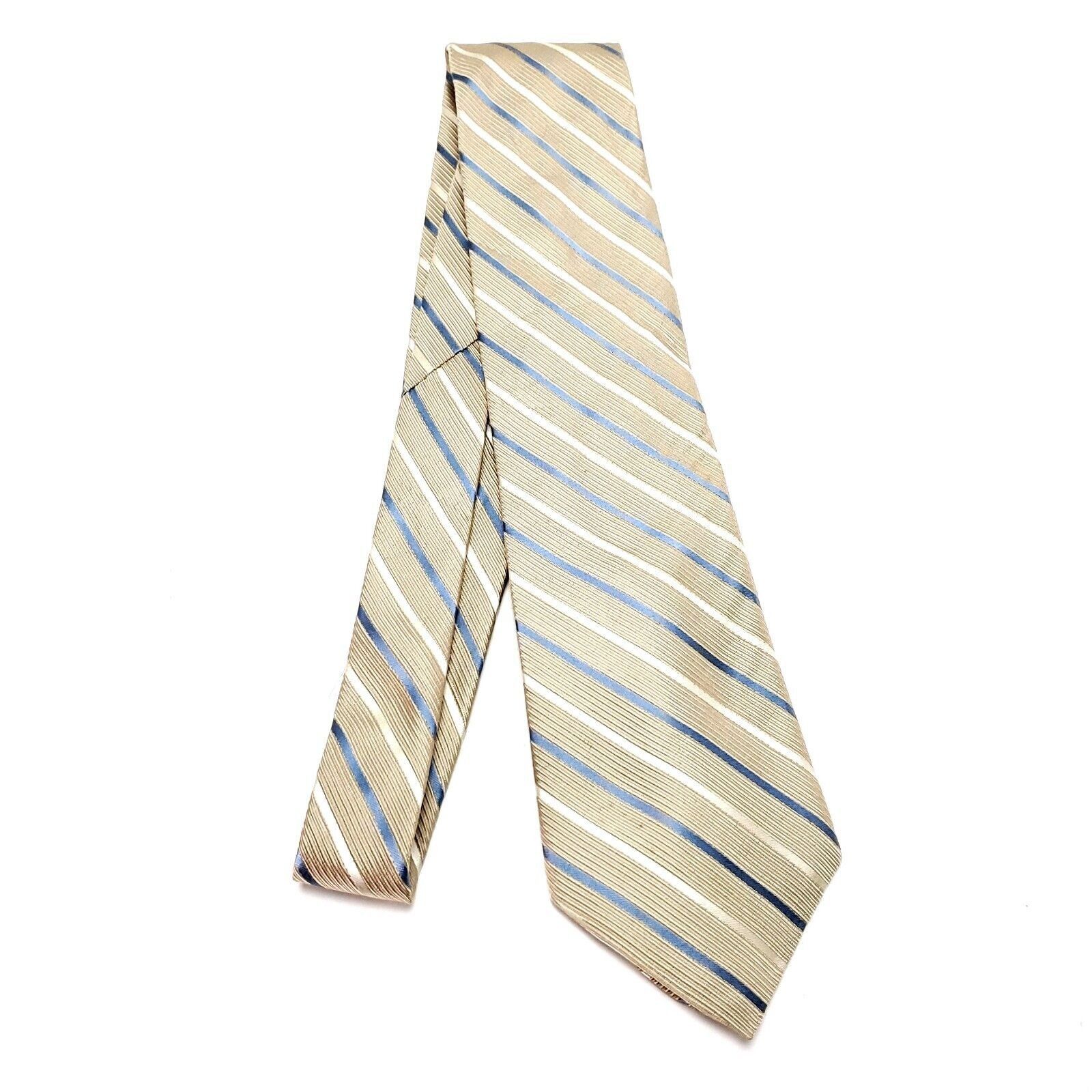Calvin Klein Calvin Klein Silk Tie Woven Tan Striped Blue Size ONE SIZE - 7 Thumbnail