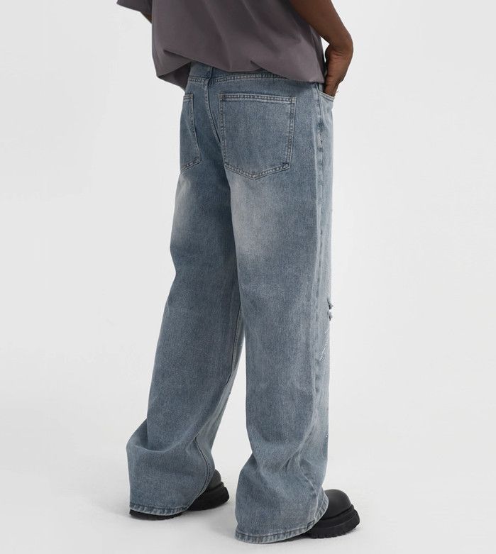 Vintage Men's punk trend loose wide-leg straight ripped knee jeans Size US 32 / EU 48 - 4 Thumbnail