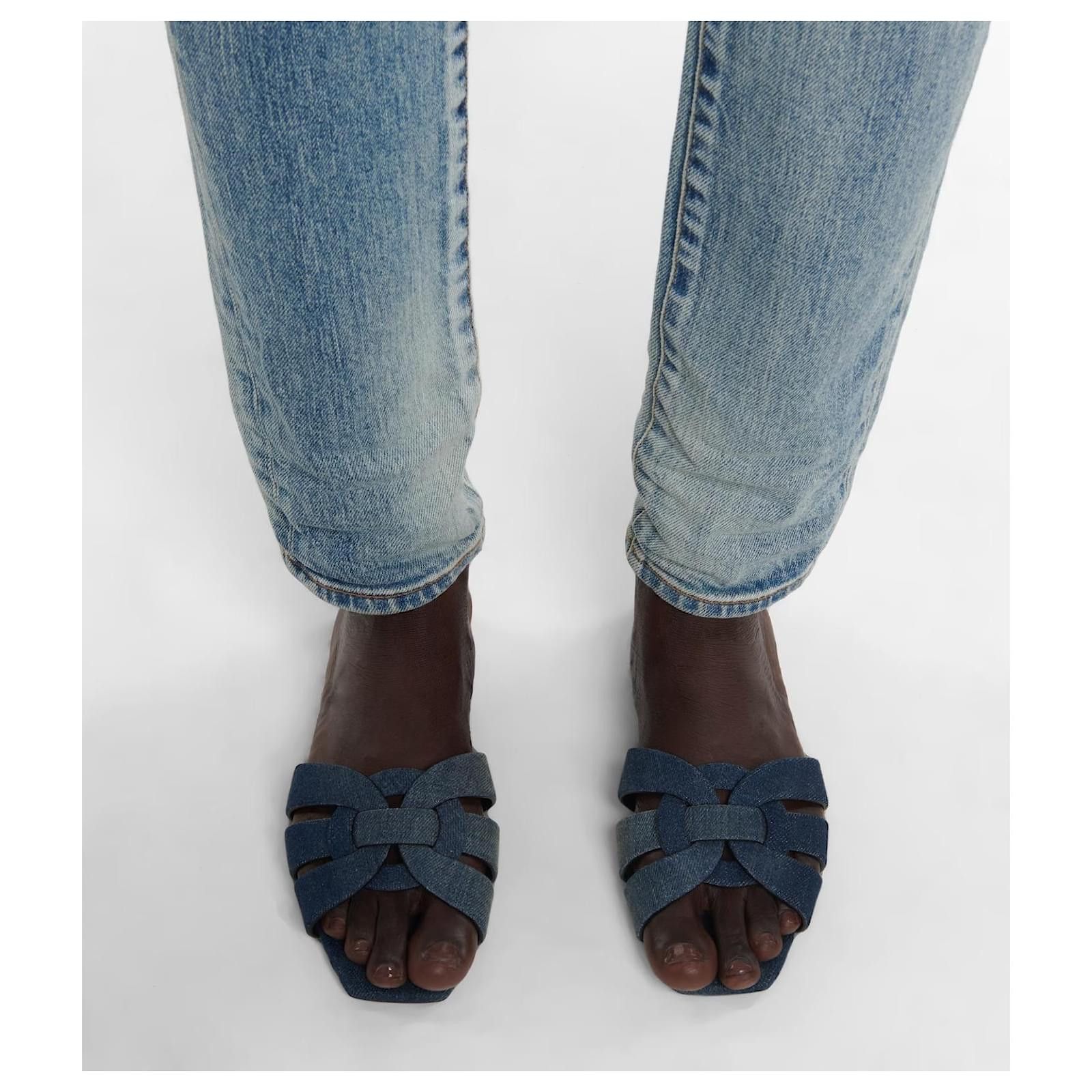 Saint Laurent Paris o1b1hav110924 Denim Mules in Blue Size US 9.5 / IT 39.5 - 4 Thumbnail