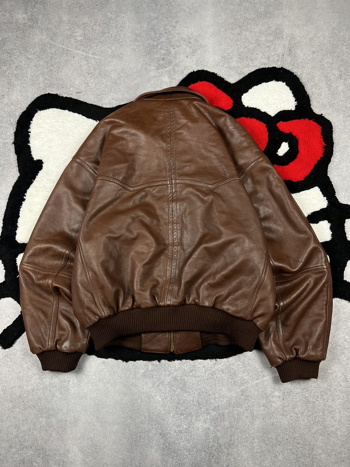 Genuine Leather Vintage Brown Boxy Soft Leather Bomber USA Faded Jacket Size US XL / EU 56 / 4 - 16 Thumbnail