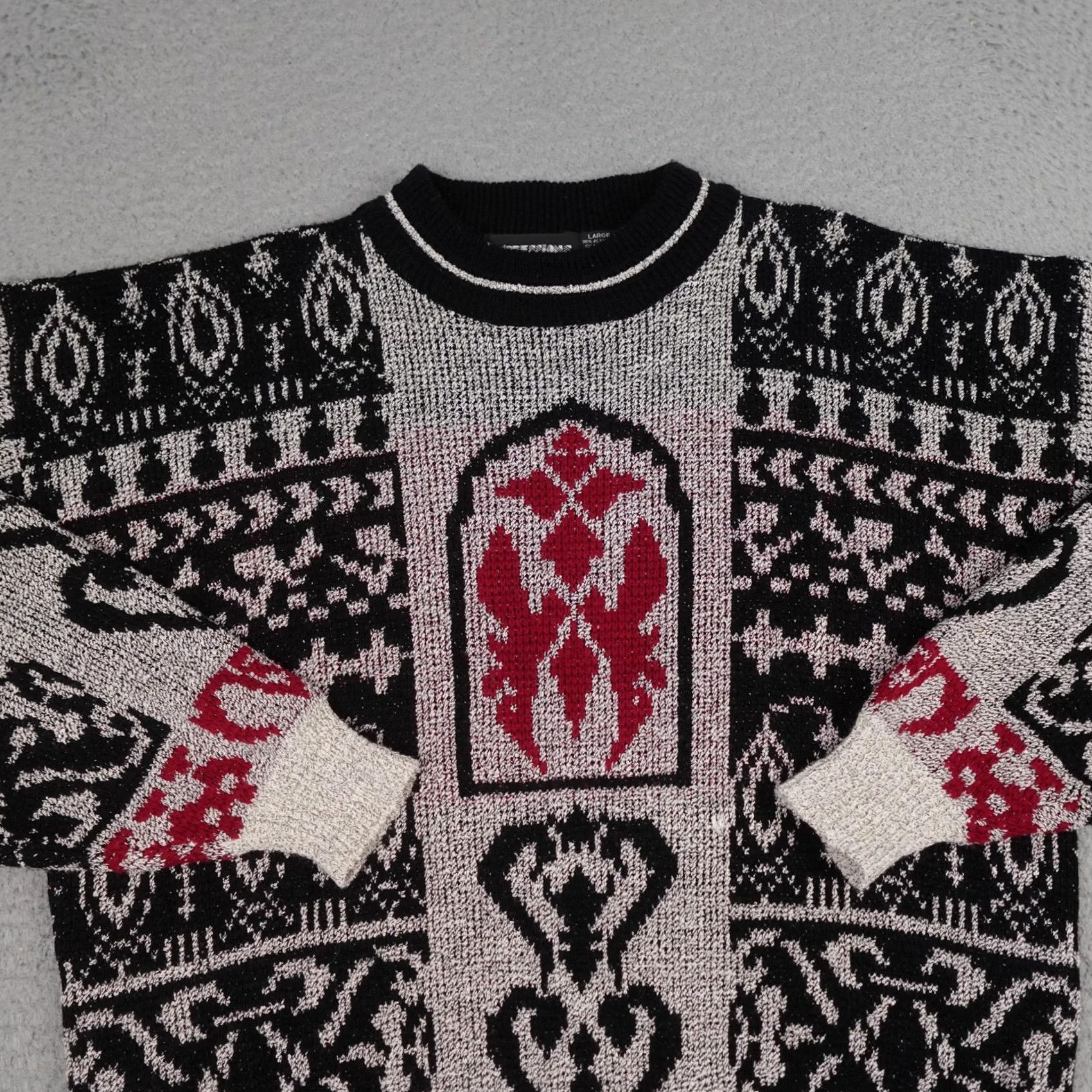 Vintage VINTAGE Expressions International Sweater Mens Large Black Red Knit Abstract 80s Size US L / EU 52-54 / 3 - 3 Thumbnail