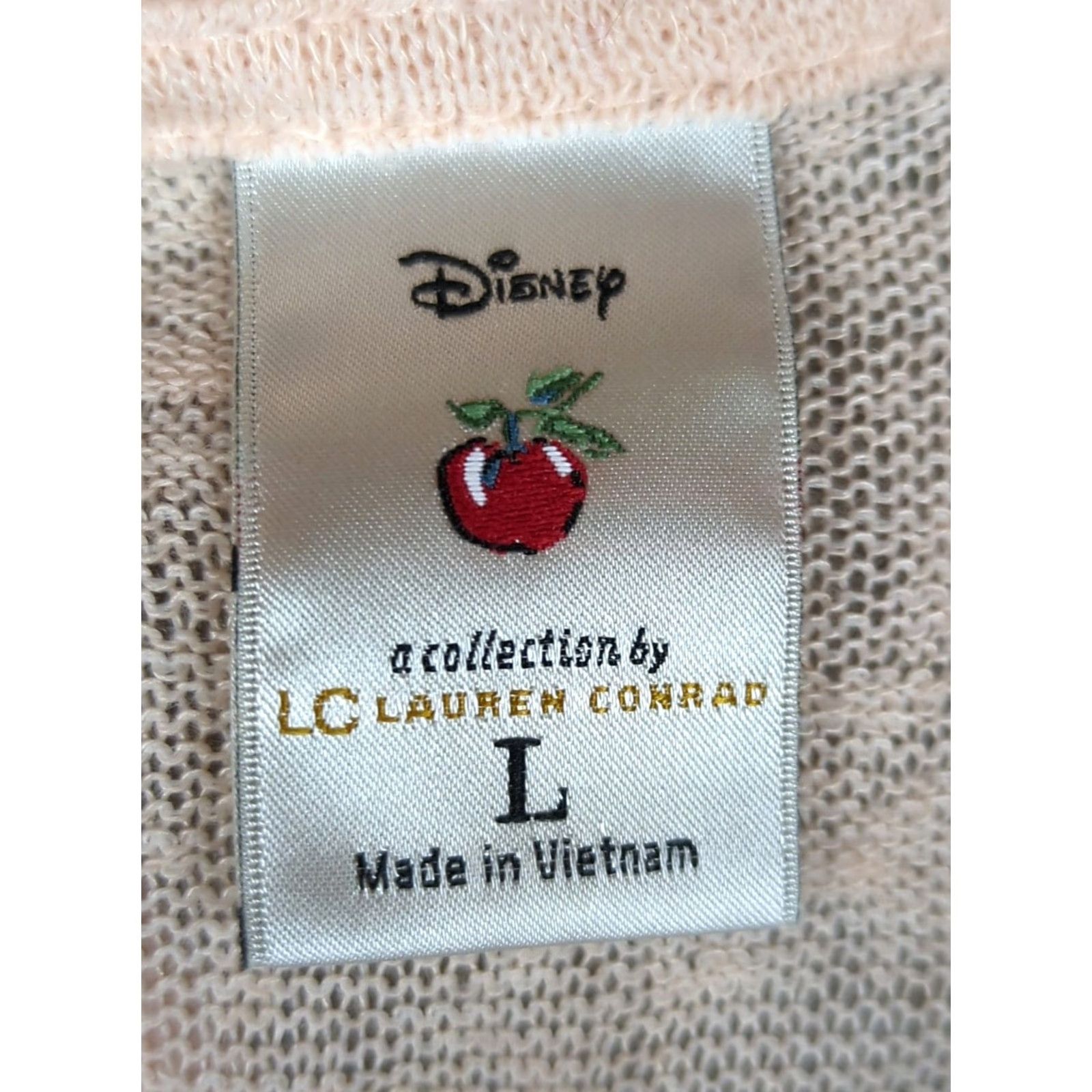 Vintage Disney LC Lauren Conrad Snow White Top Women's L Peach Glitter Bow Lace Apple Round Neck Long Sleeve Casual Blouse Garden Vintage Not Applicable Size L / US 10 / IT 46 - 2 Thumbnail