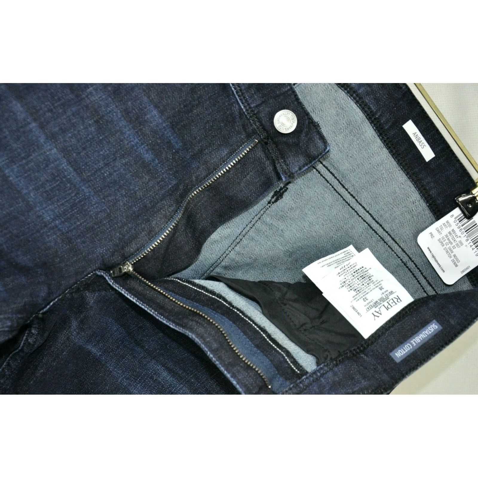 Replay Replay Anbass M914Y Super Stretch Denim Dark Indigo Jeans Slim Style W36/L32 Men’s Size US 36 / EU 52 - 7 Thumbnail