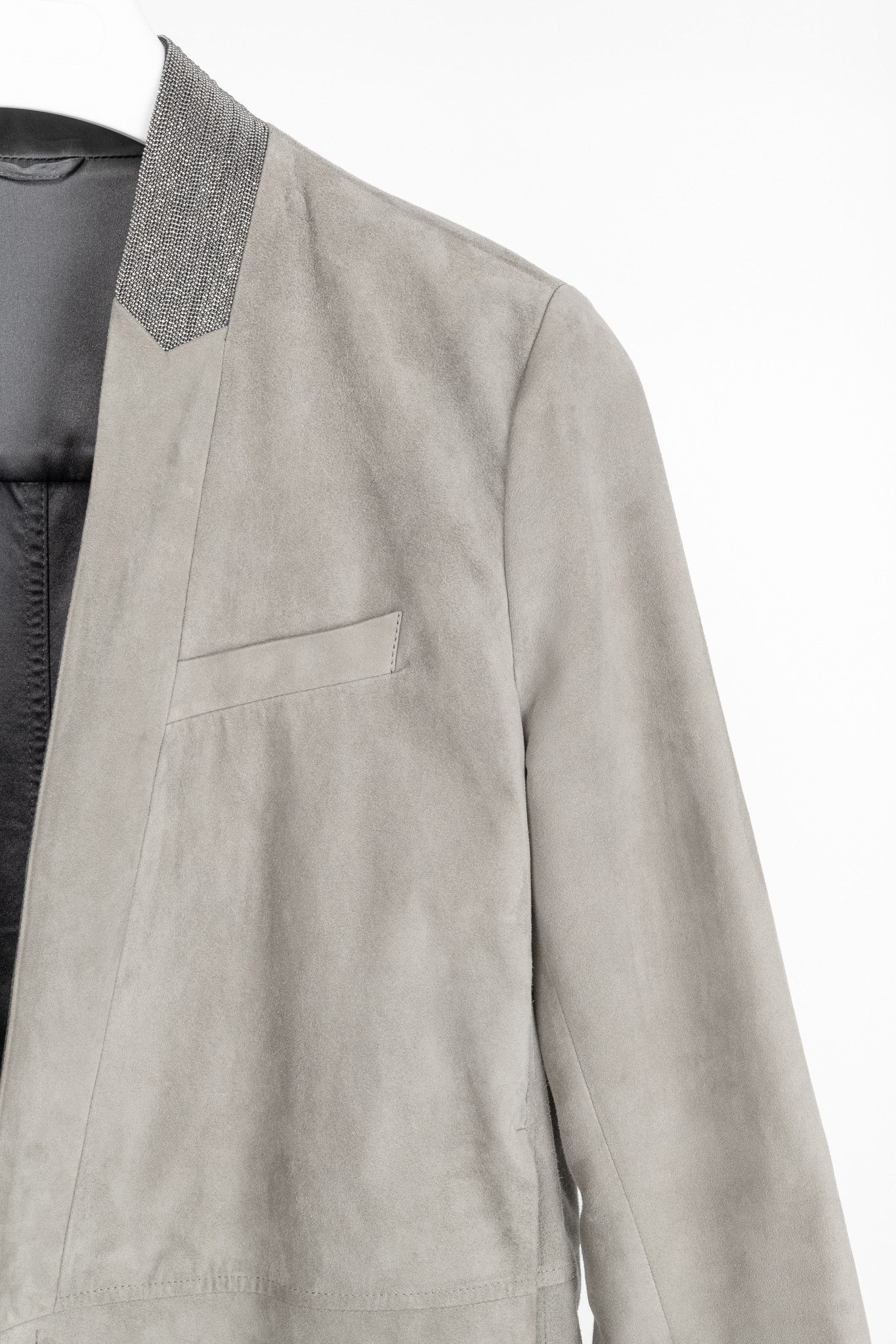 Brunello Cucinelli Brunello Cucinelli Taupe Suede Monili-Neck Jacket Size M / US 6-8 / IT 42-44 - 4 Thumbnail