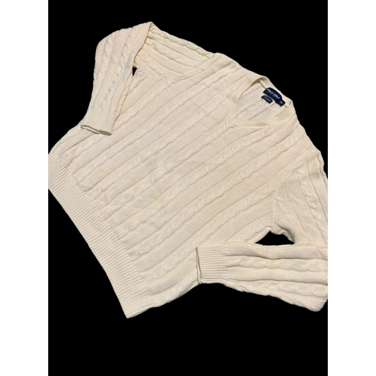 Polo Ralph Lauren VINTAGE Polo Ralph Lauren Sweater Cable Knit Cotton Cashmere Cream Mens L Crew Neck Pullover Size US L / EU 52-54 / 3 - 3 Thumbnail