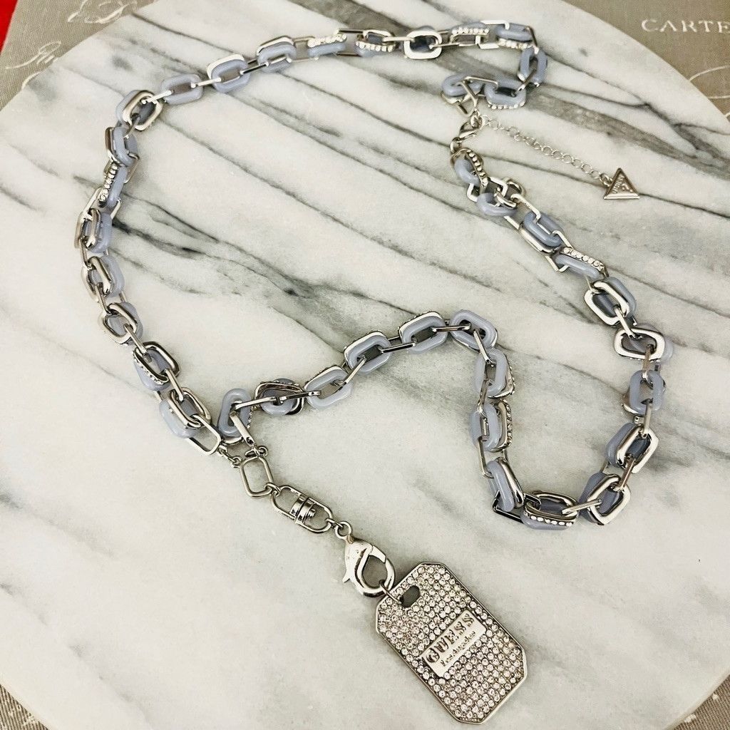 Guess Guess Dog Tax Necklace Silver Blue Chain Y2K Style Size ONE SIZE - 1 Thumbnail