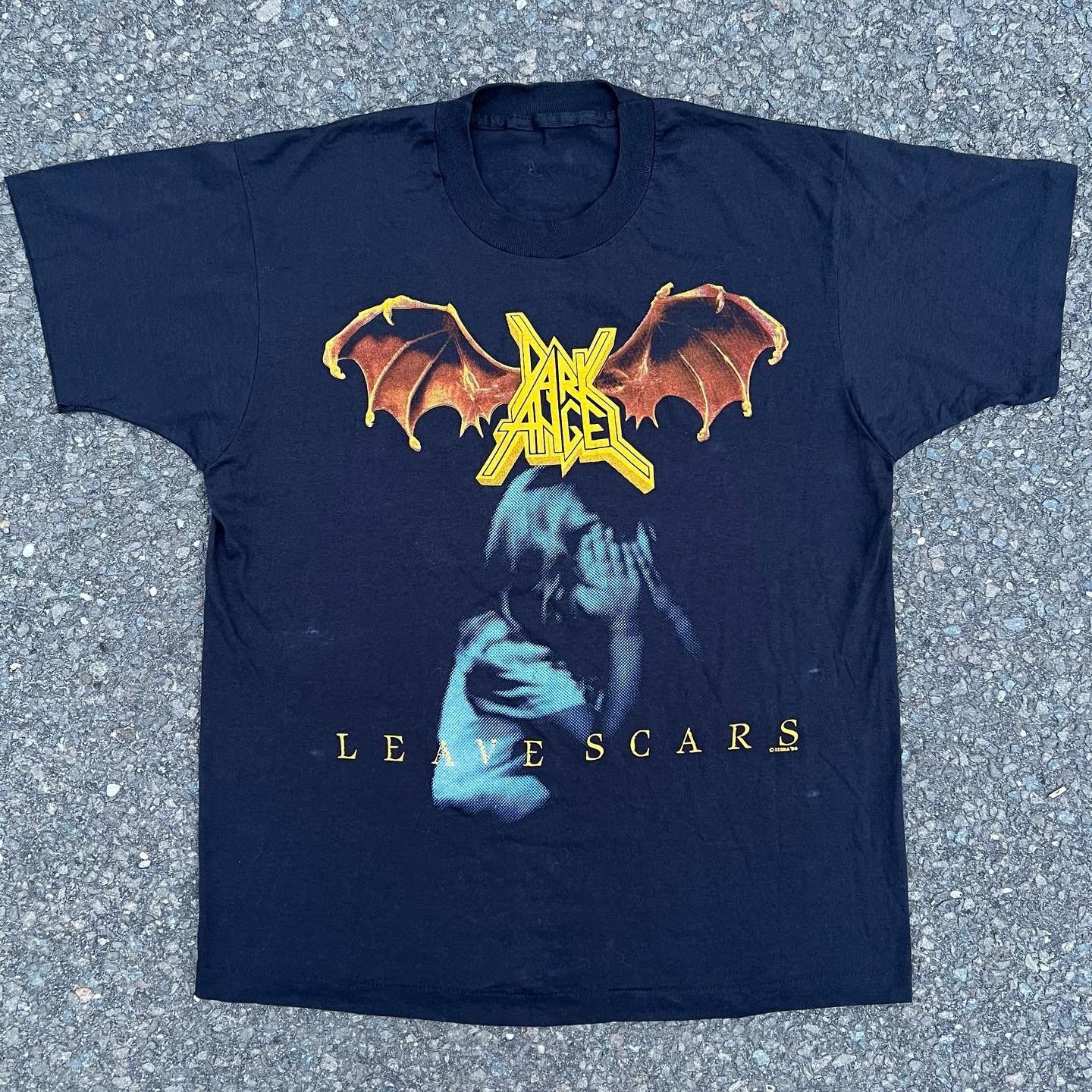 image of Band Tees x Vintage Dark Angel Leave Scars 1989 Metal Band Concert Shirt in Black (Size Large)