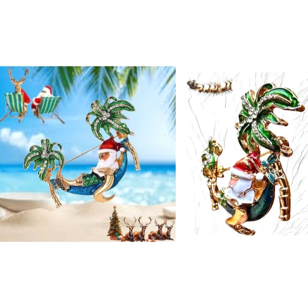 Handmade Palm tree Santa Brooch Pin New Beach Bound Coming to Coast I Size ONE SIZE - 7 Thumbnail
