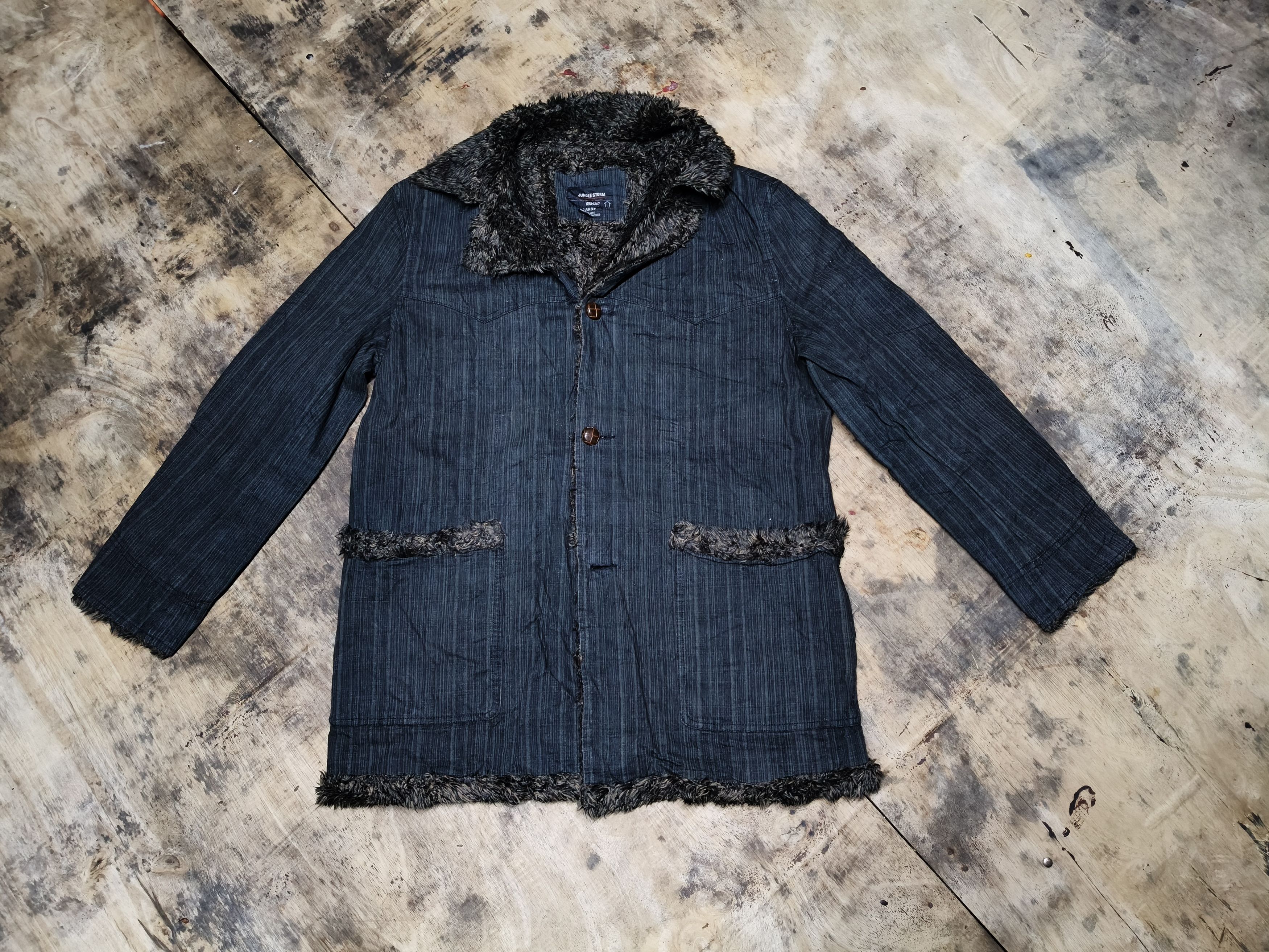 Japanese Brand Jungle Strom Faux Fur button Jacket Size US L / EU 52-54 / 3 - 3 Thumbnail