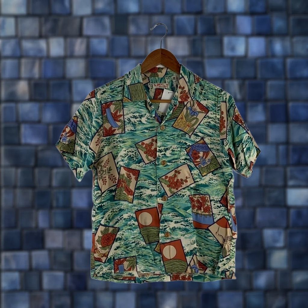 Sun Surf SUN SURF Shirt Size XS Green Aloha Rayon Hanafuda All-Over Print USED Men's Size US XS / EU 42 / 0 - 1 Thumbnail