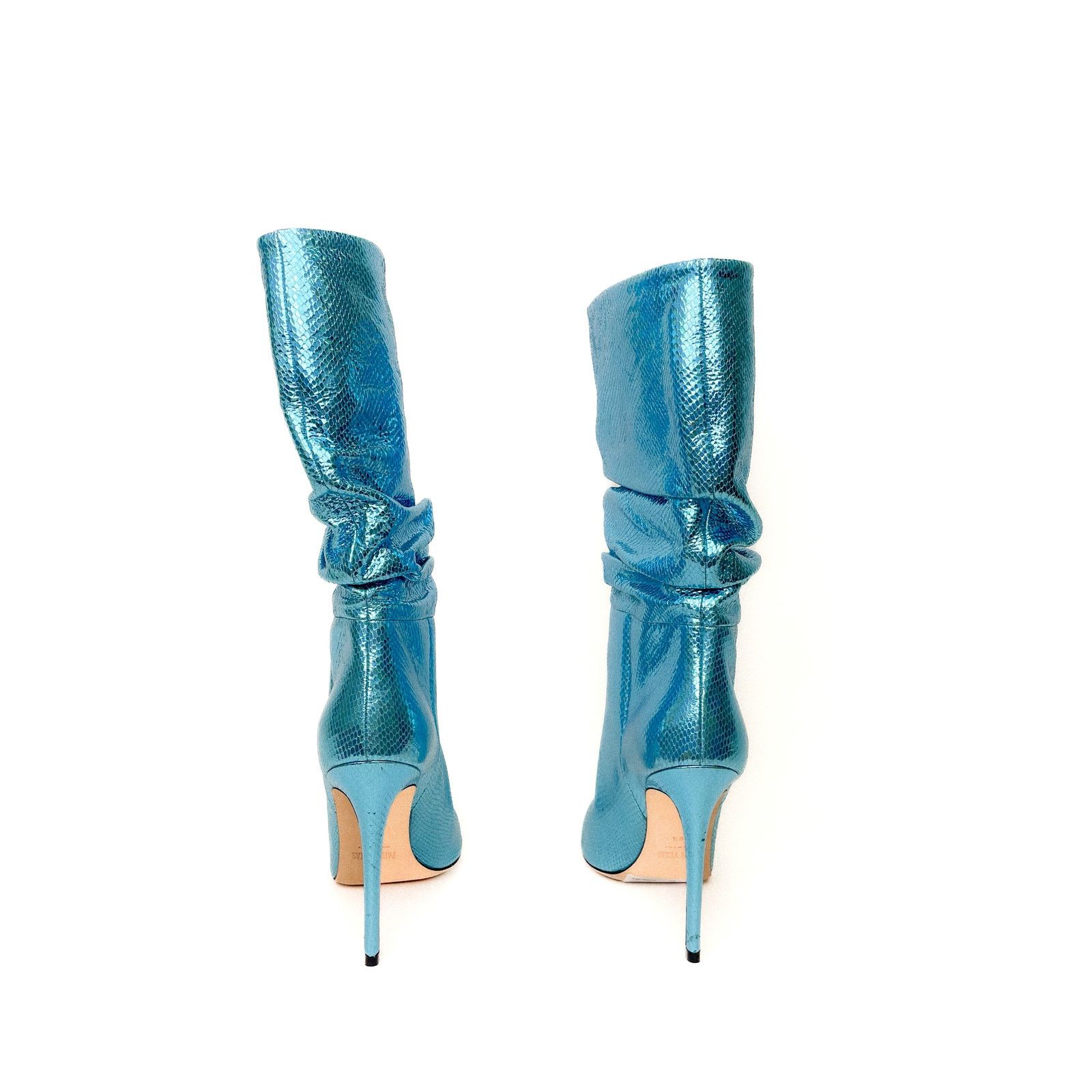 Paris Texas Metallic Light Blue Leather Slouchy High Heel Boots Size US 8 / IT 38 - 4 Thumbnail
