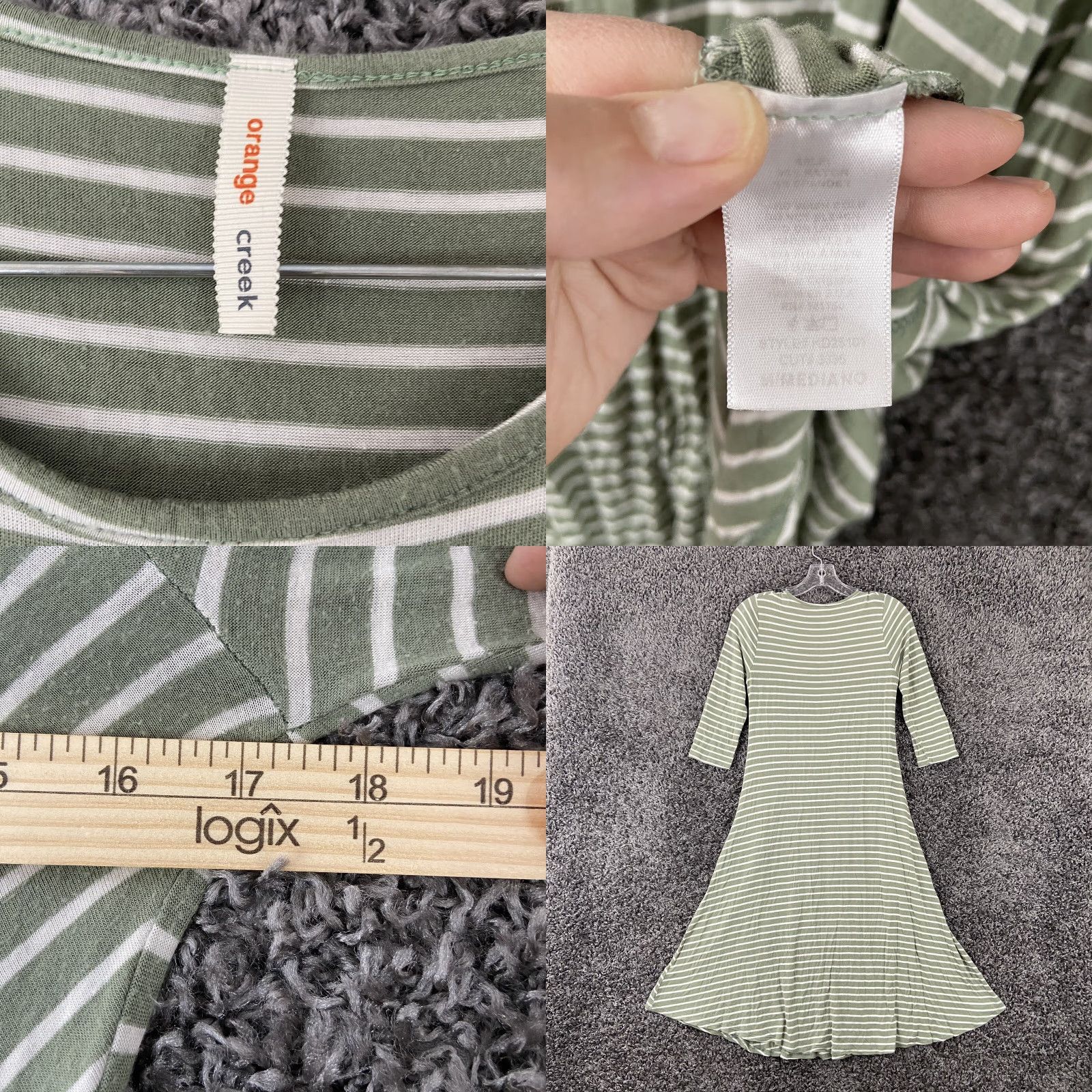 Vintage VINTAGE Orange Creek Dress Women A-Line Knee Length 3/4 Sleeve Green White Striped Pockets M Womens Size M / US 6-8 / IT 42-44 - 8 Thumbnail