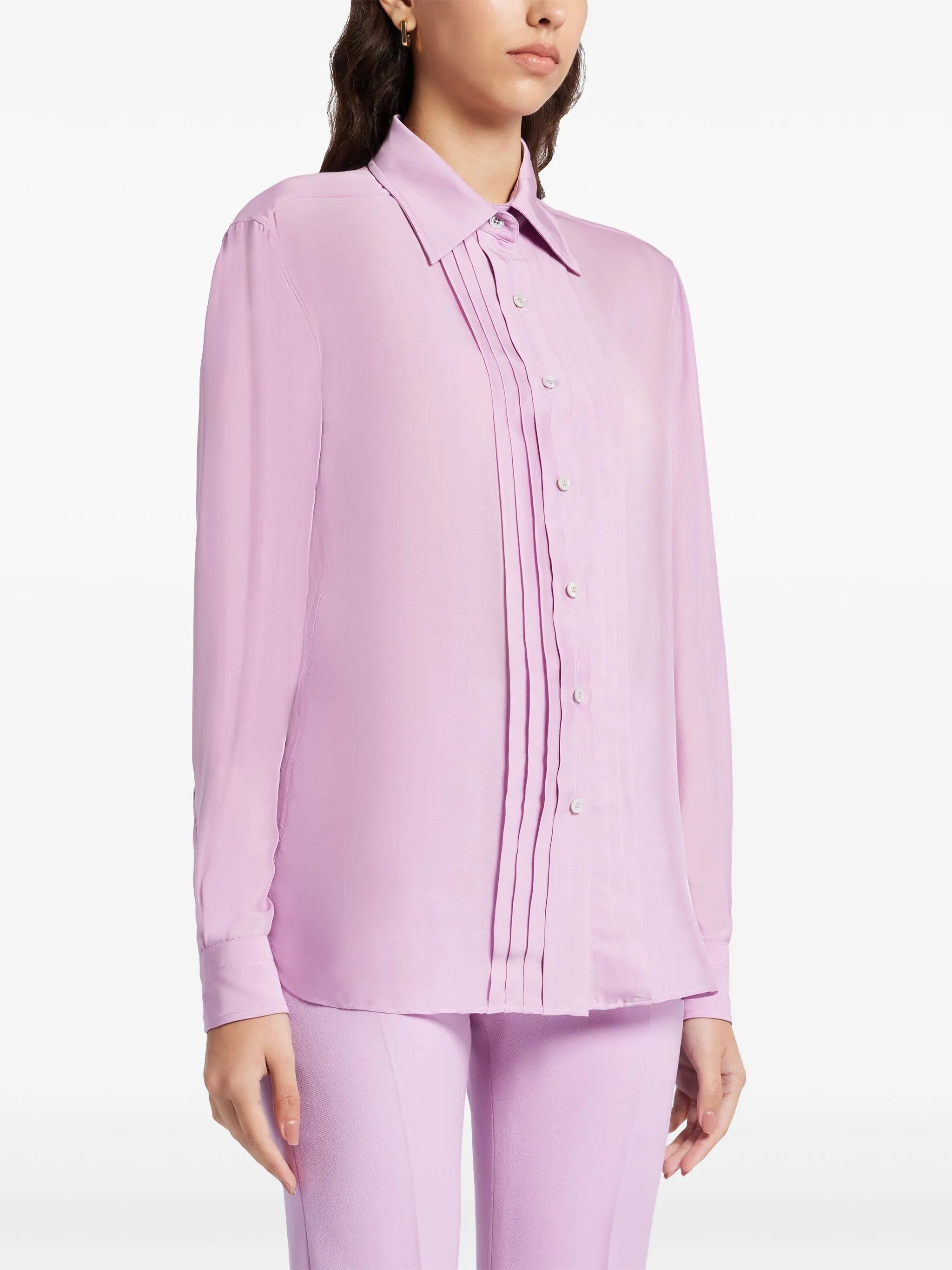 Tom Ford o1w1db10525 CA3254 Plisse Detailed Silk Shirt in Pink Size M / US 6-8 / IT 42-44 - 3 Thumbnail