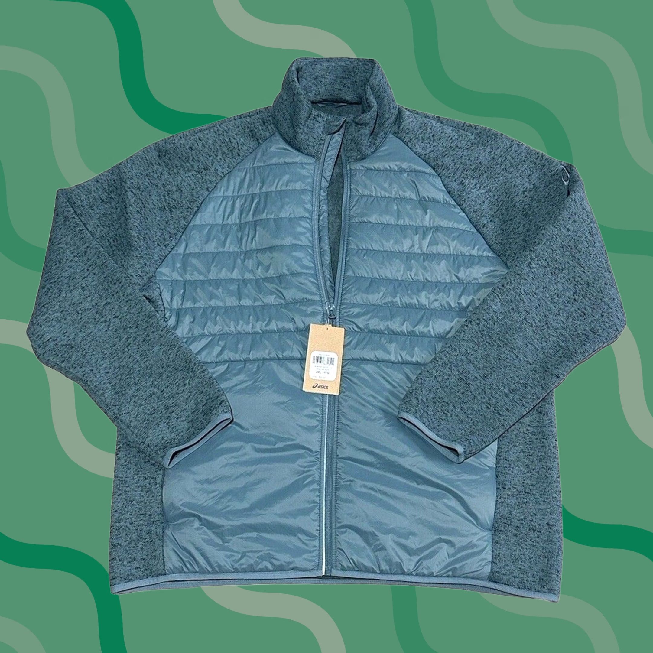 Asics Asics Jacket Mens 2XL Blue Men Puffer Knit Mixer Foggy Teal Zip 2011C886 Size Size US XXL / EU 58 / 5 - 1 Thumbnail
