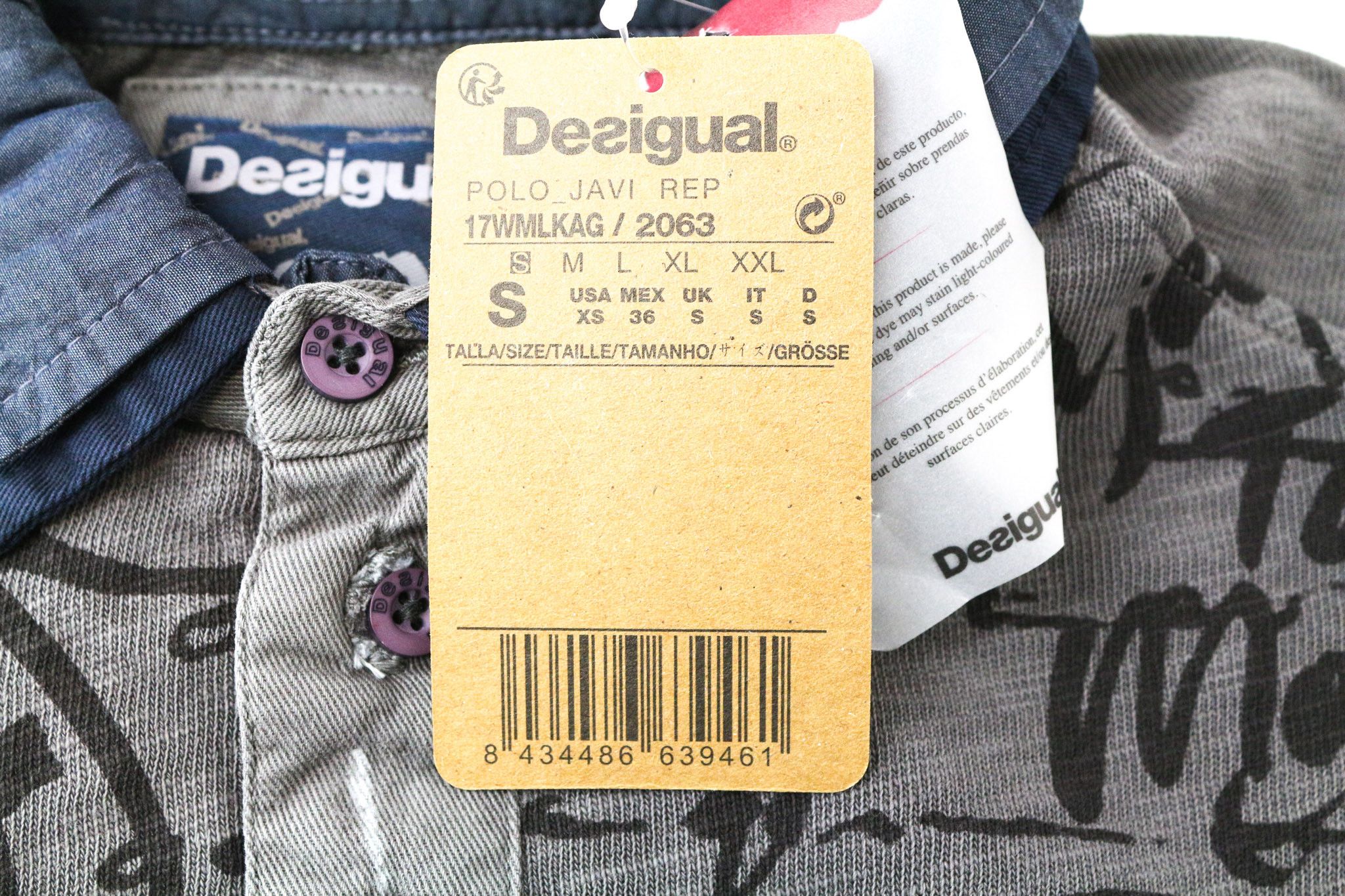 Desigual JAVI S Grey Cotton Patterned Polo Shirt 74472 Size US S / EU 44-46 / 1 - 5 Thumbnail