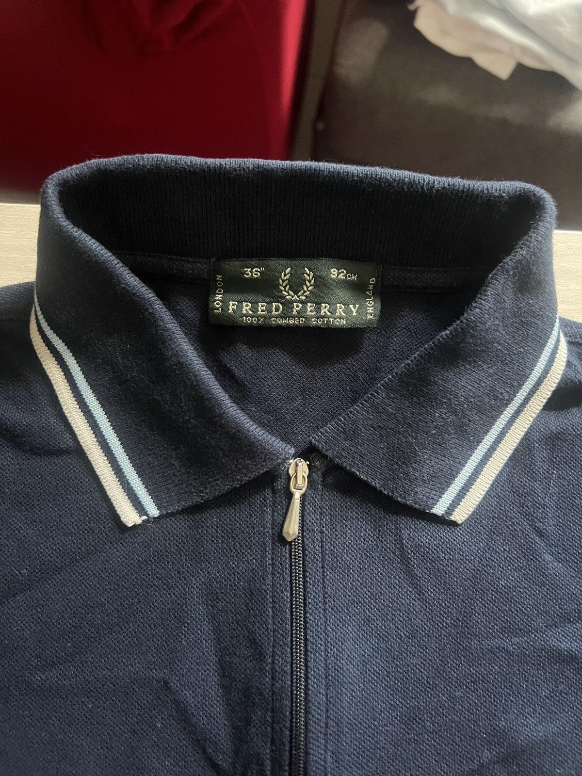 Fred Perry Fred Perry Navy Polo w/ Zip Neck – White & Blue Ribbed Trim Size US S / EU 44-46 / 1 - 4 Thumbnail