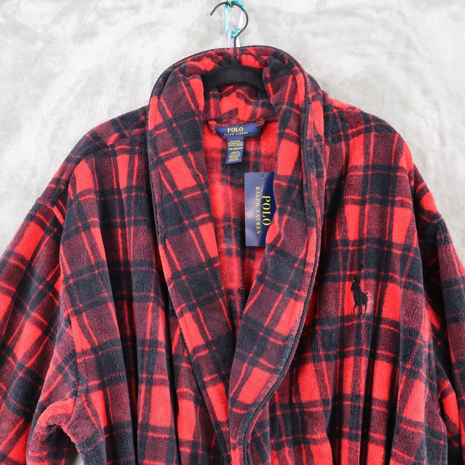 Polo Ralph Lauren Polo Ralph Lauren Robe Mens S/M Red Black Plaid Fleece Plush Size 40 - 12 Thumbnail