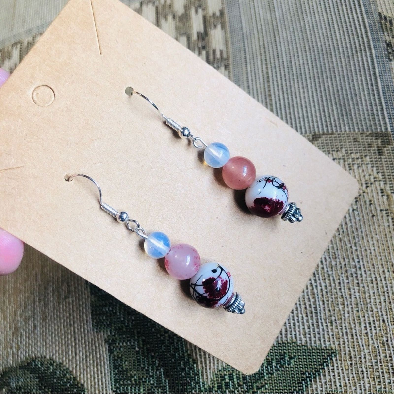 Other Handcrafted art glass genuine stone agate opalite earrings Size ONE SIZE - 3 Thumbnail