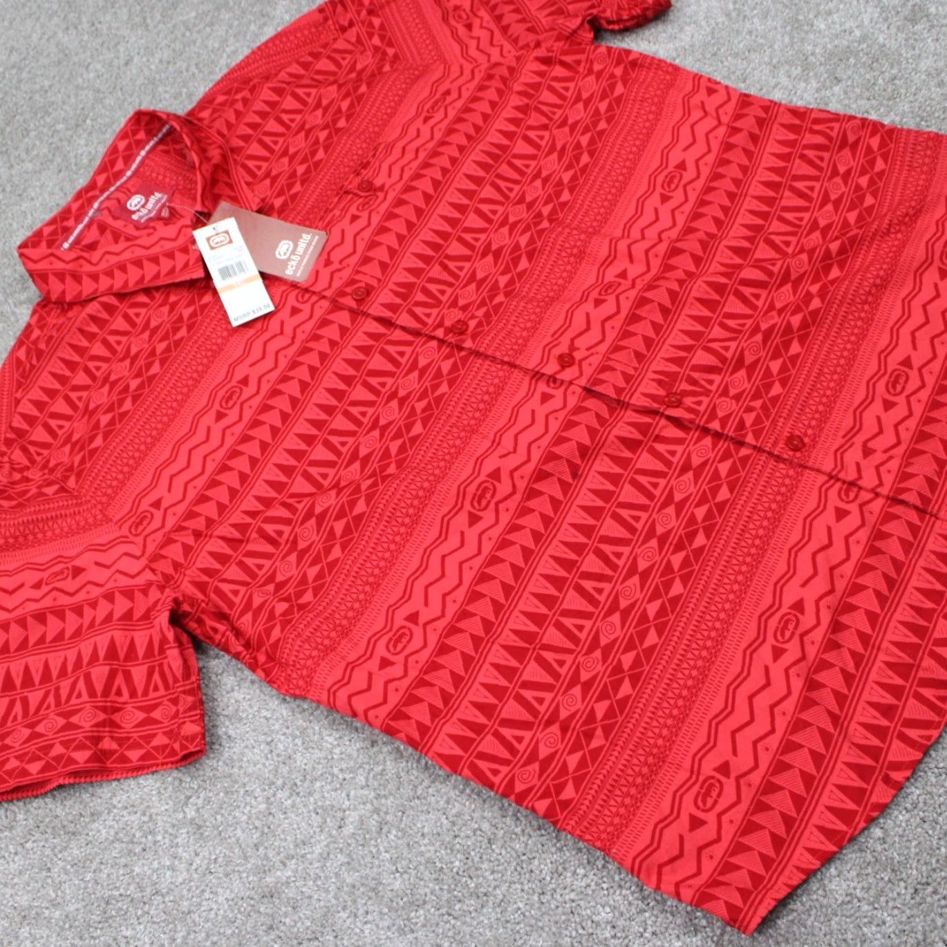 ECKO Unltd. Hawaiian Button-Up Shirt Mens 3XL Red 90s Cotton Short Sleeve NWT