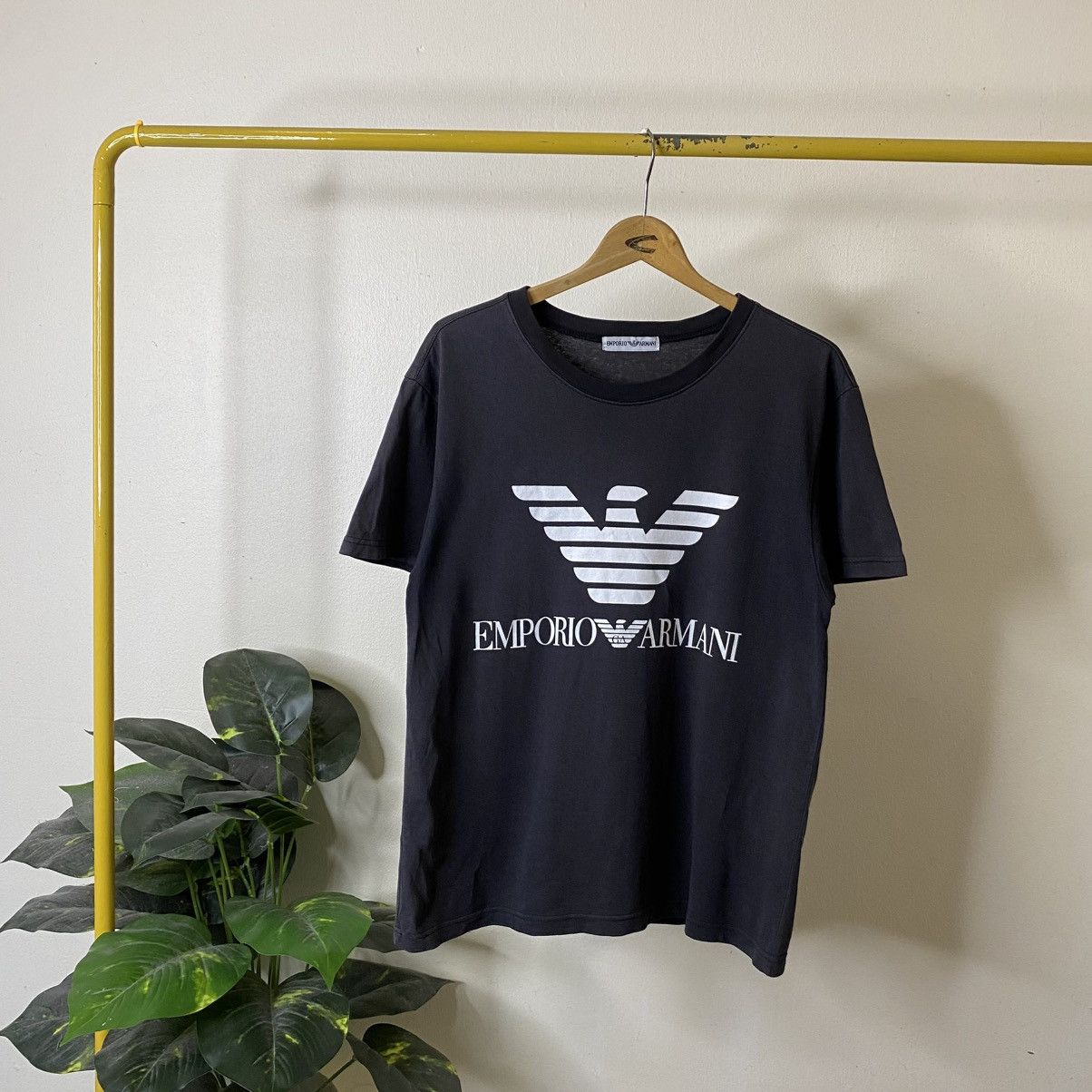 Emporio Armani Vintage 90s Emporio Armani OG Logo Faded Black Tshirt Size US M / EU 48-50 / 2 - 1 Thumbnail
