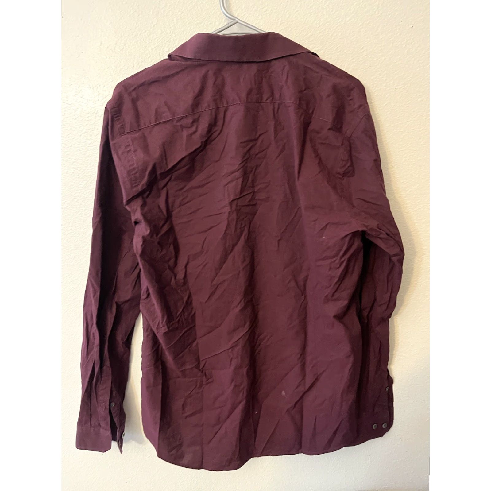 Express VINTAGE Express 1MX Extra Slim Fit Solid Dress Shirt Adult Maroon Mens Large Solid Size 42R - 3 Thumbnail