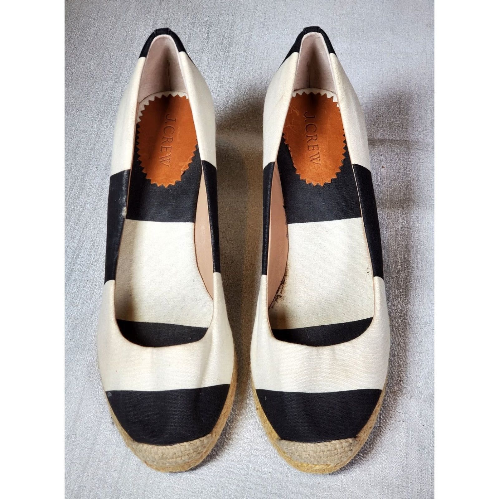 J.Crew J. Crew Seville Espadrille Wedges Striped Black and White Canvas Women's Size US 9 Size US 7 / IT 37 - 6 Thumbnail