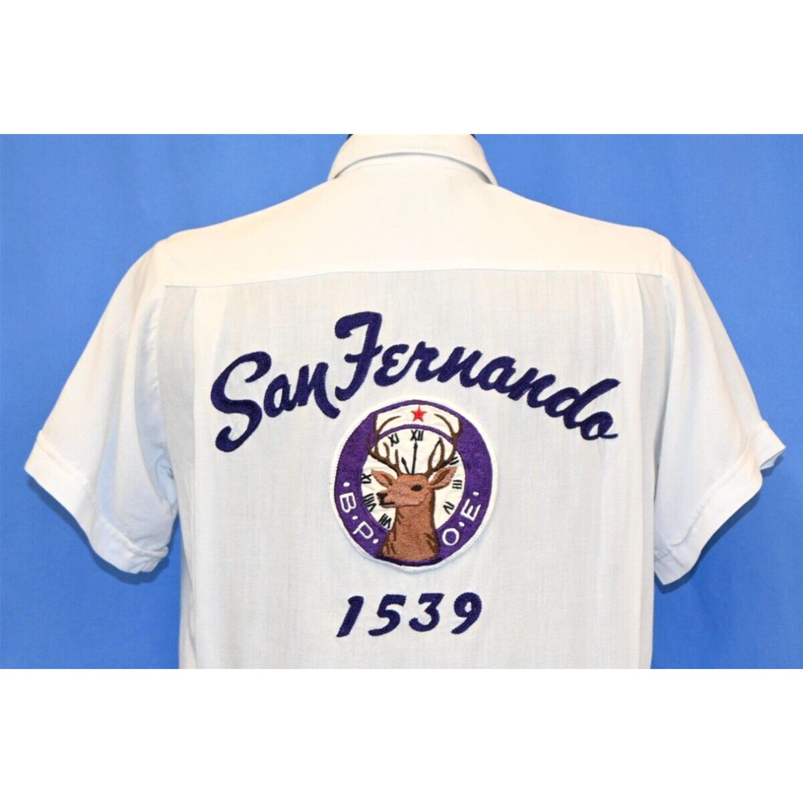 image of Vintage VTG 50S San Fernando Elks Lodge 1539 Bpoe Bowling Men's Button Down Shirt S in White (Size 