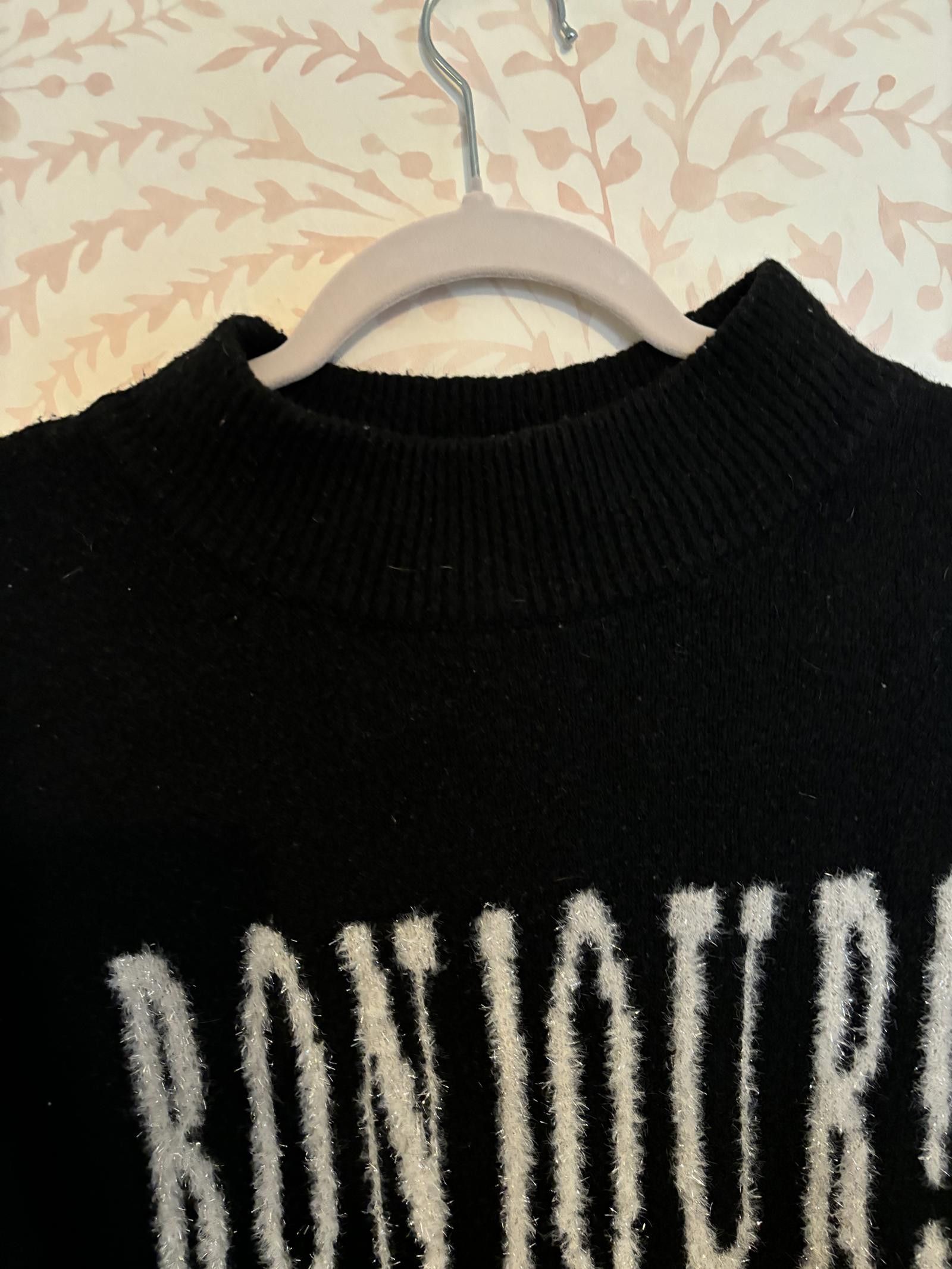 Designer NWOT A New Day Black Sweater with 'BONJOUR' Graphic Size L / US 10 / IT 46 - 3 Thumbnail