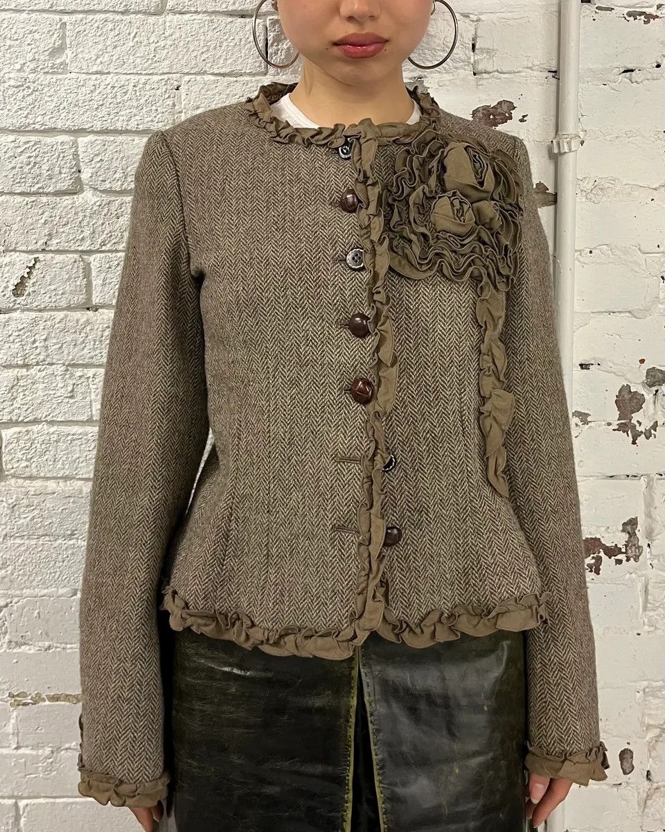 Moschino 2000s Moschino Flower Wool Ruffled Beige Jacket Size S / US 4 / IT 40 - 1 Thumbnail