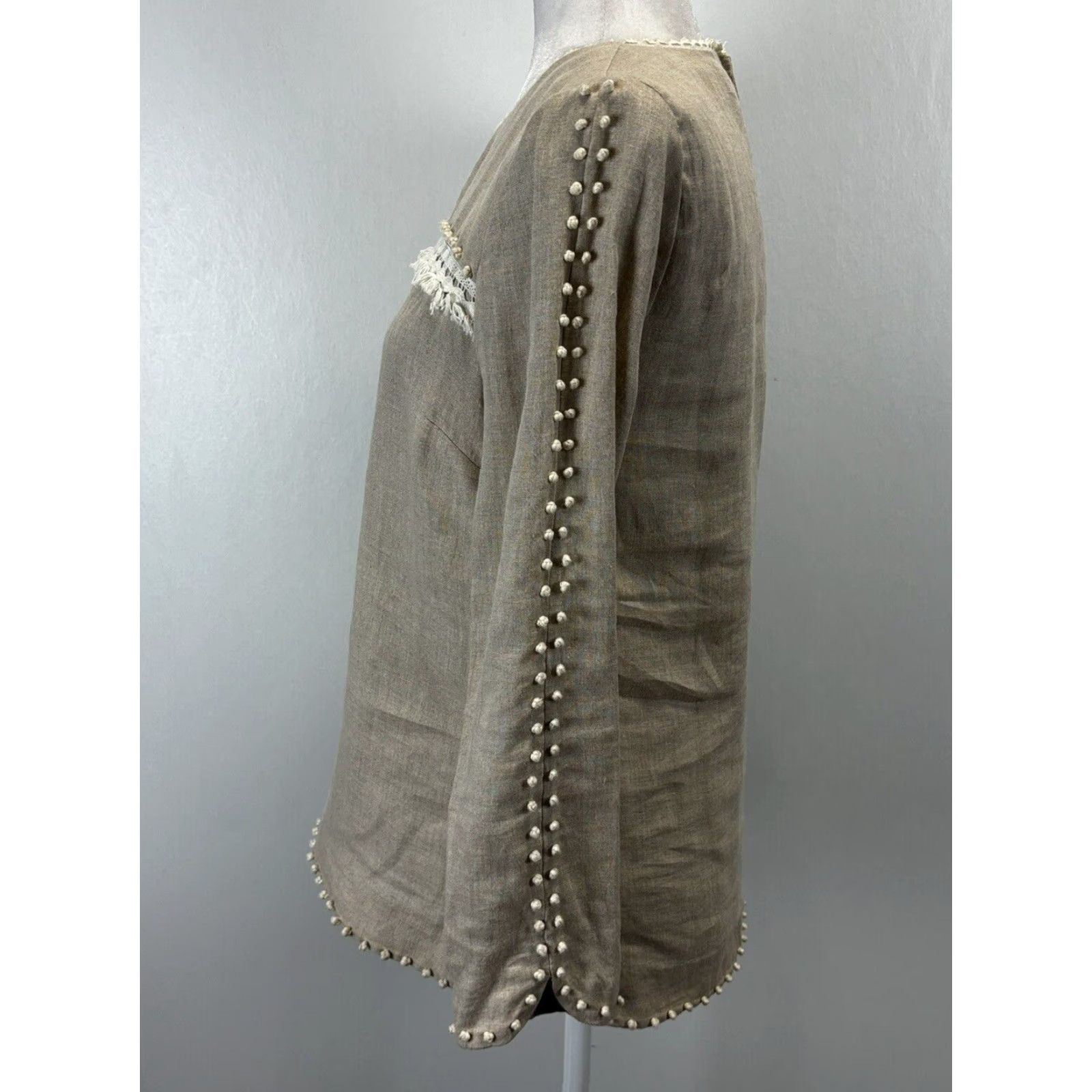 J.Crew J. Crew Linen Long Sleeve Top Womens Blouse Tan Size XS / US 0-2 / IT 36-38 - 2 Thumbnail