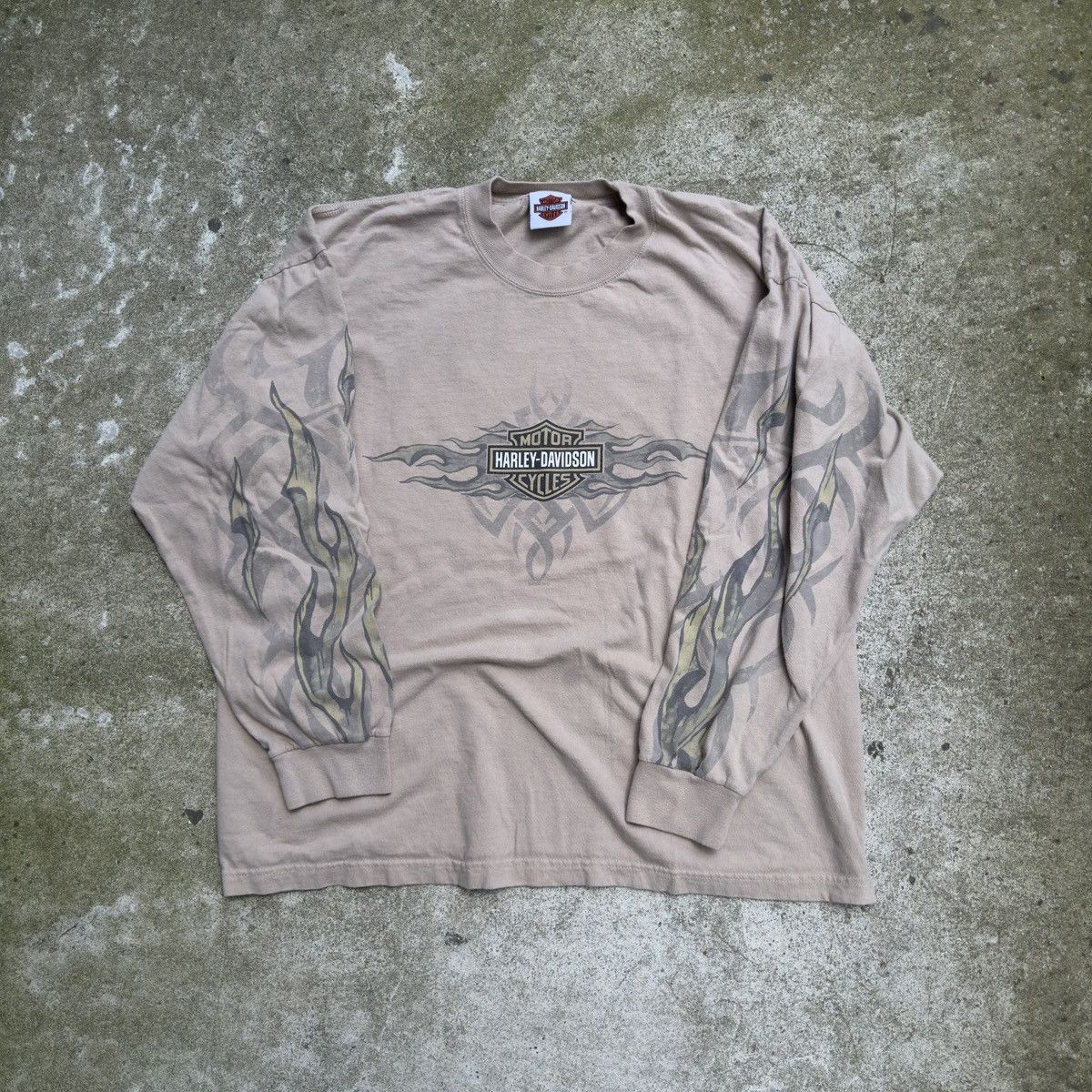 Harley Davidson Vintage Harley Davidson Beige Flame Longsleeve Size US XL / EU 56 / 4 - 1 Thumbnail
