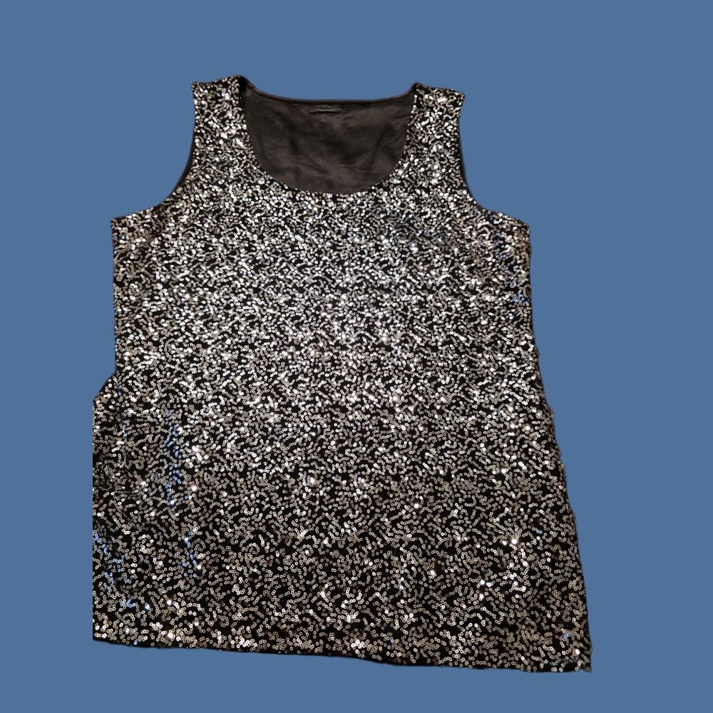 Vintage Tahari Tank Top Womens L Silver Sequin Scoop Neck Camisole Stretch Party Evening Size L / US 10 / IT 46 - 1 Thumbnail