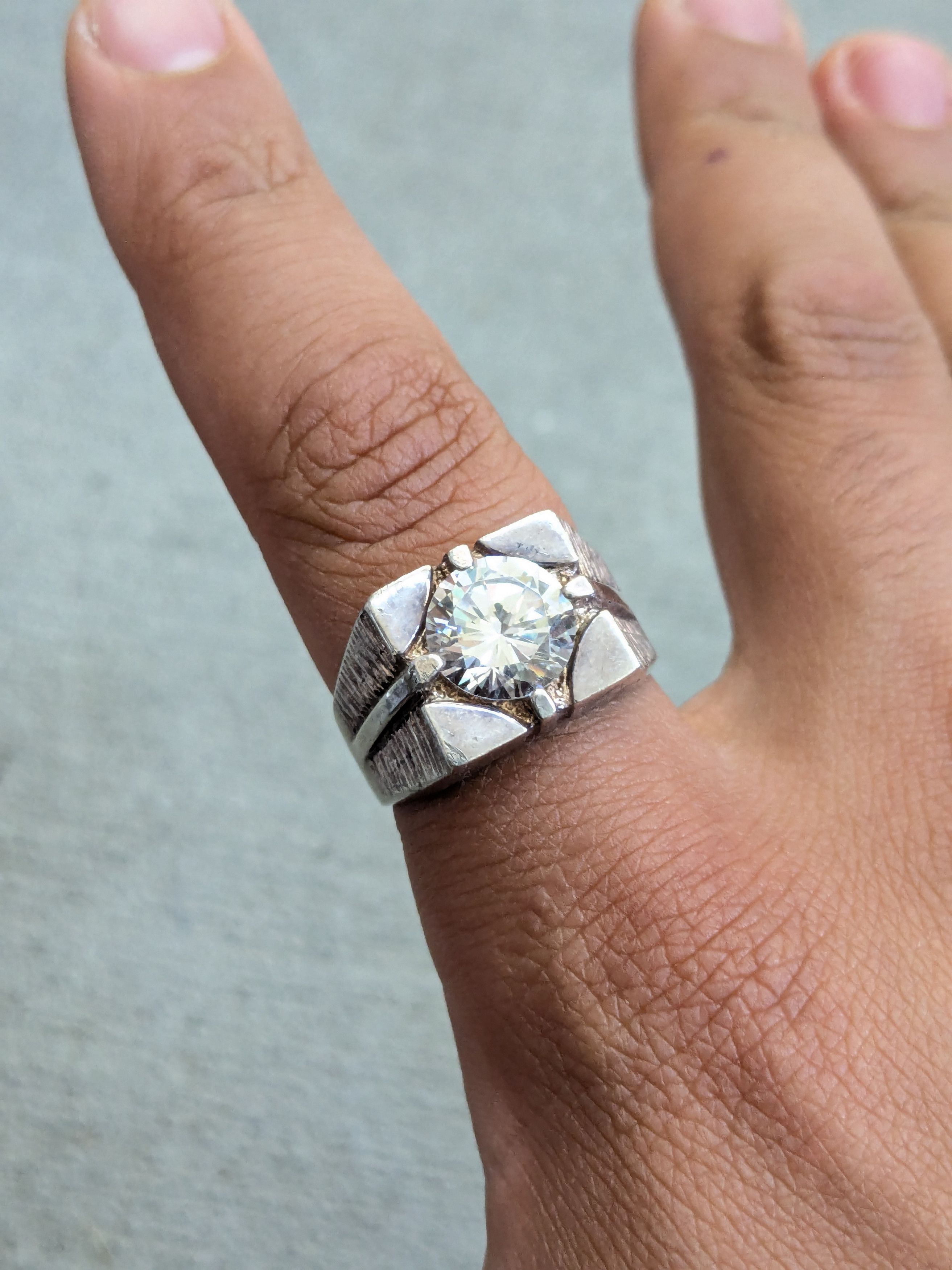 Vintage Vintage Sterling Silver Ring CZ 11 Round Modern Abstract Size ONE SIZE - 10 Thumbnail