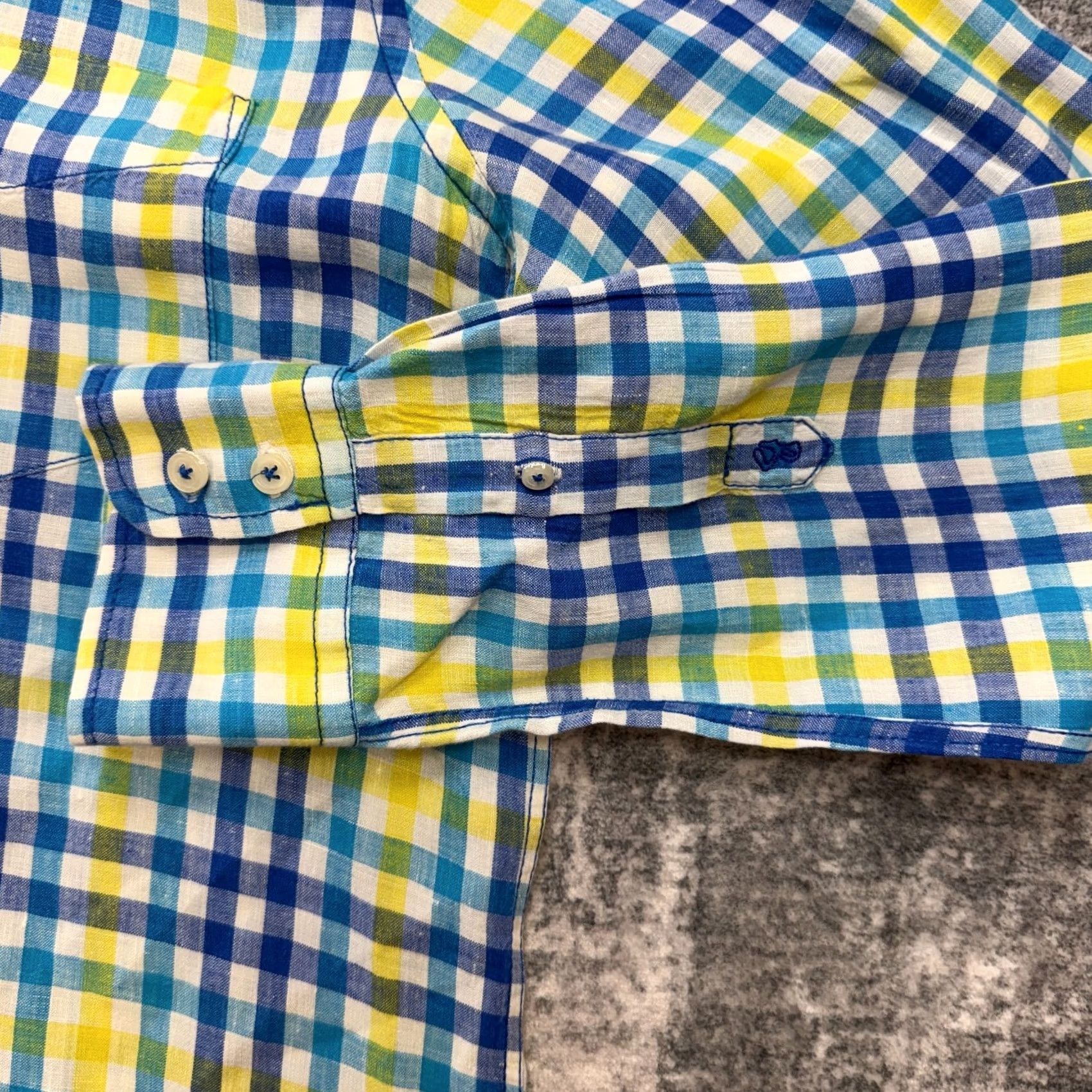 Boden Boden Shirt Mens XL Blue Yellow Check Linen Button Up Preppy Coastal Beach Derby Shirt Size US XL / EU 56 / 4 - 3 Thumbnail
