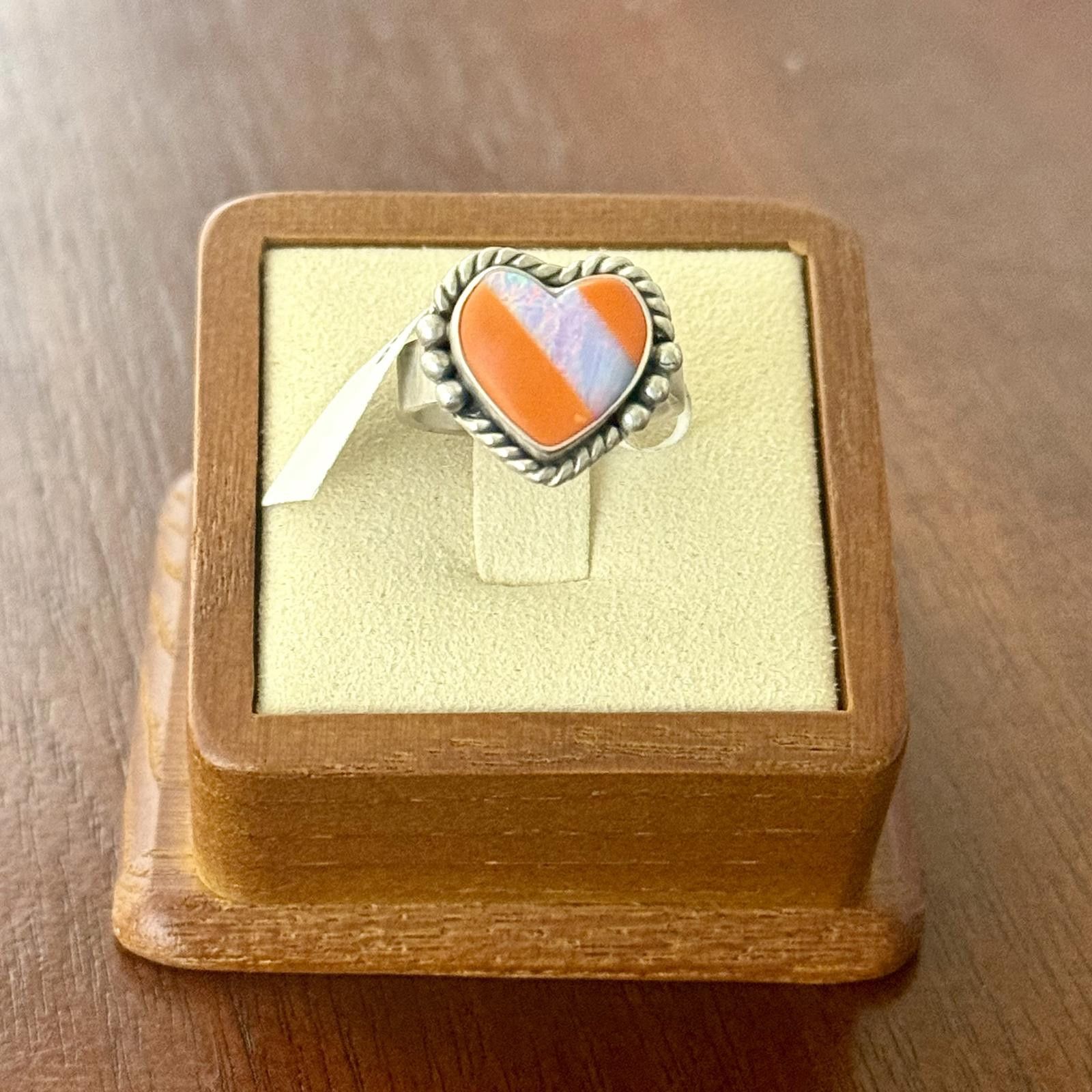 Designer Southwest Heart Opal Inlay Adjustable Sterling Silver Ring Size ONE SIZE - 1 Thumbnail